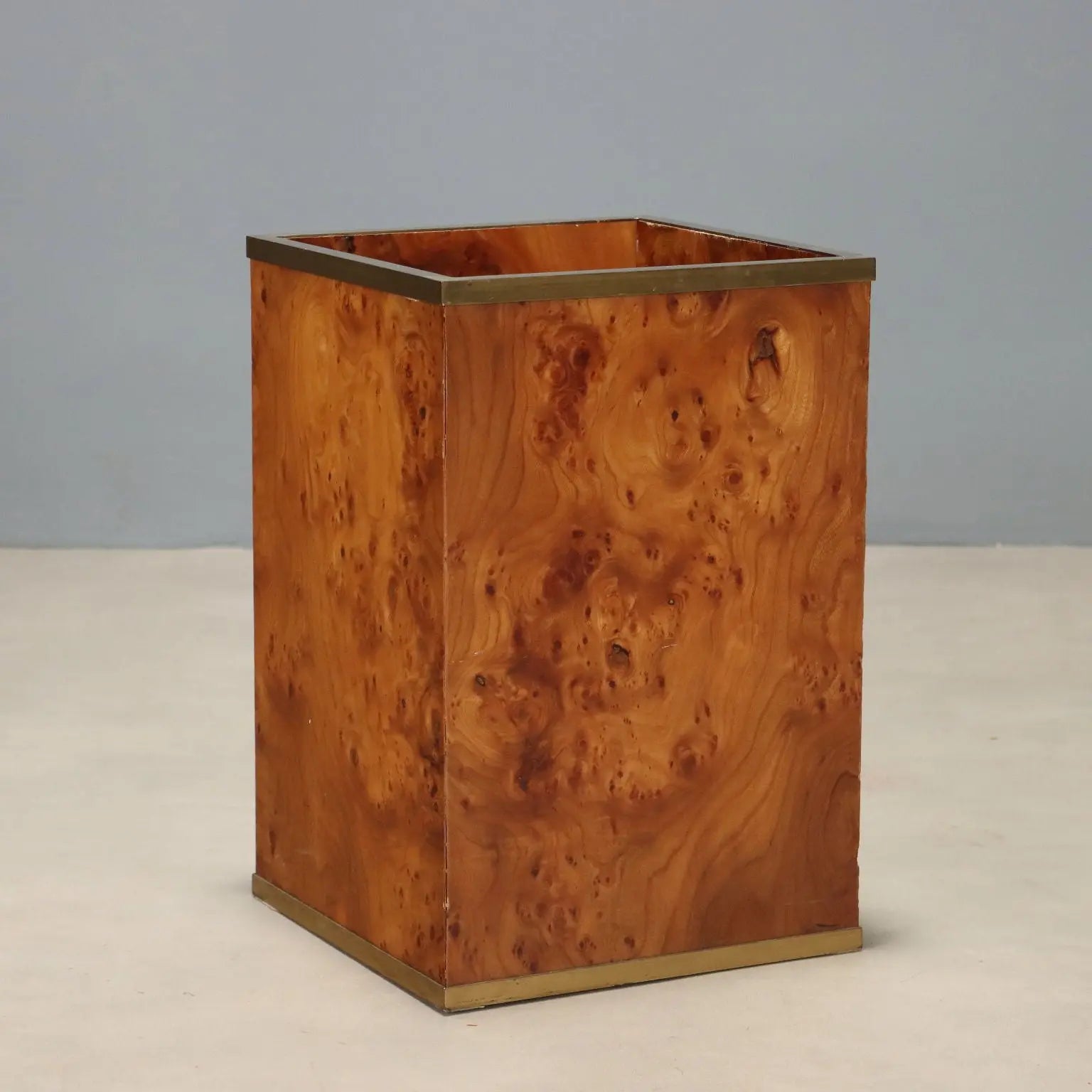 Vintage Umbrella Stand Burl Brass Design Italy 1970s-1980s