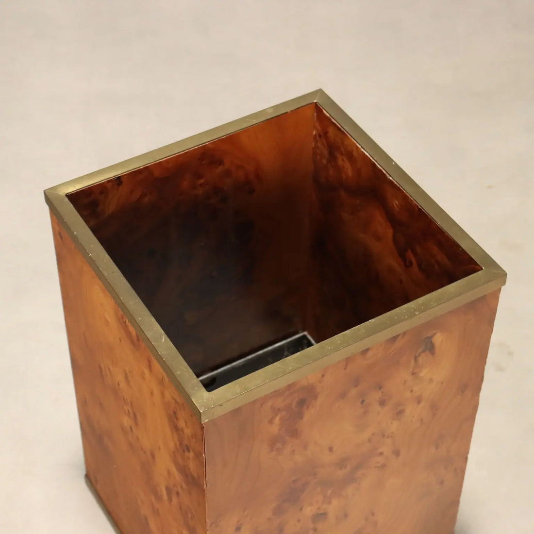 Vintage Umbrella Stand Burl Brass Design Italy 1970s-1980s