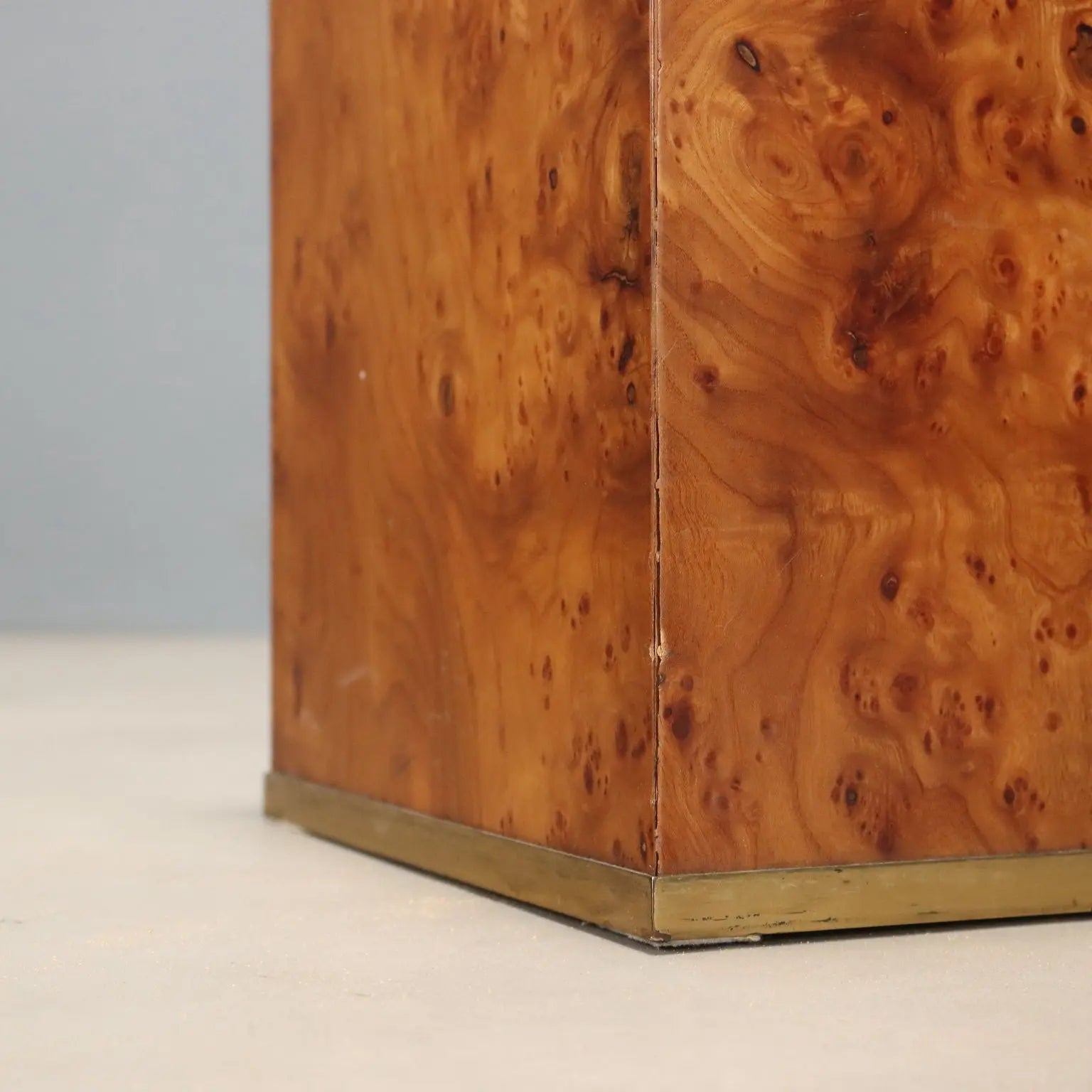 Vintage Umbrella Stand Burl Brass Design Italy 1970s-1980s