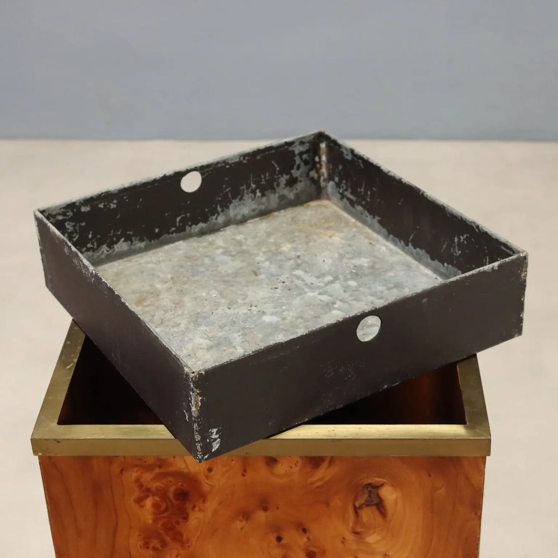 Vintage Umbrella Stand Burl Brass Design Italy 1970s-1980s