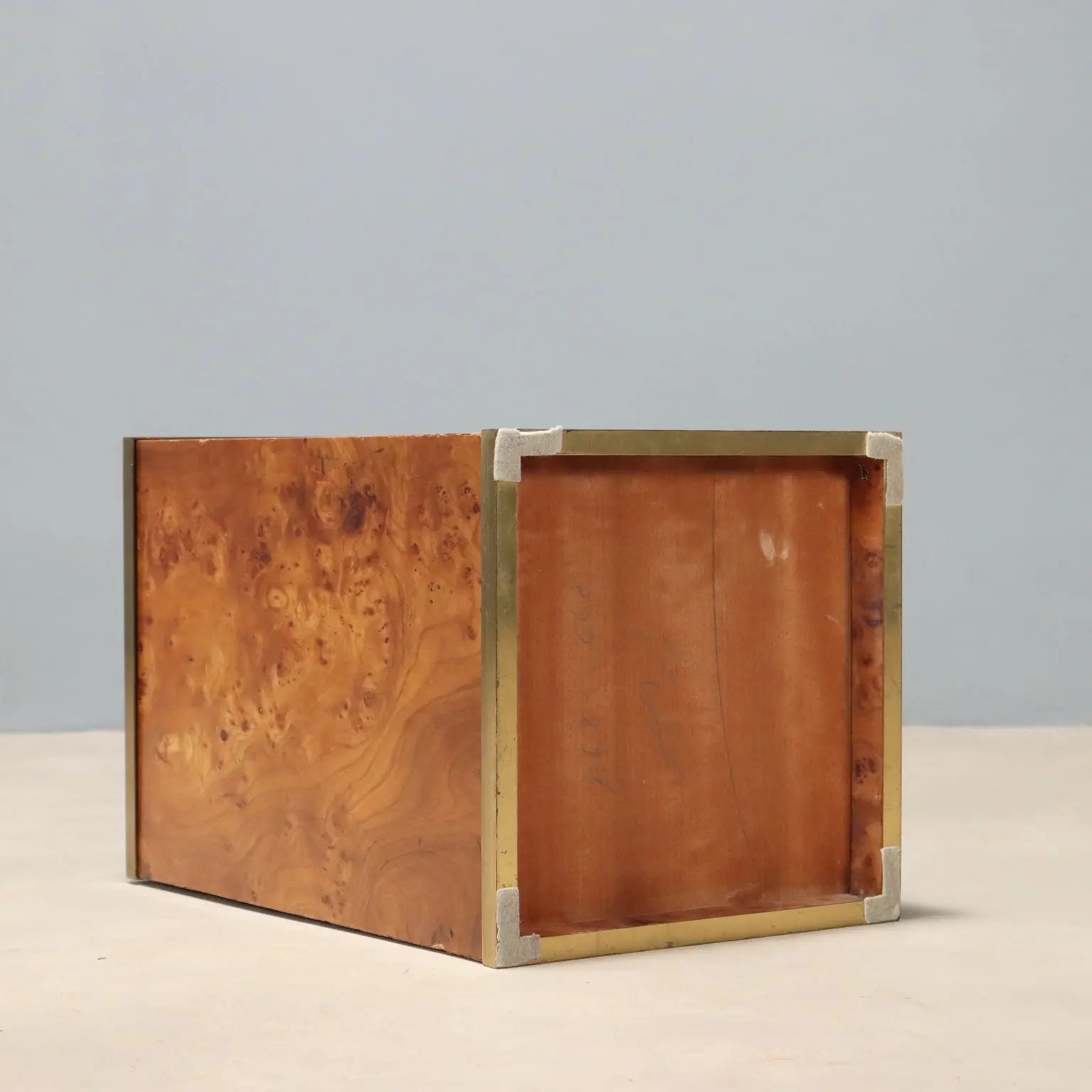 Vintage Umbrella Stand Burl Brass Design Italy 1970s-1980s