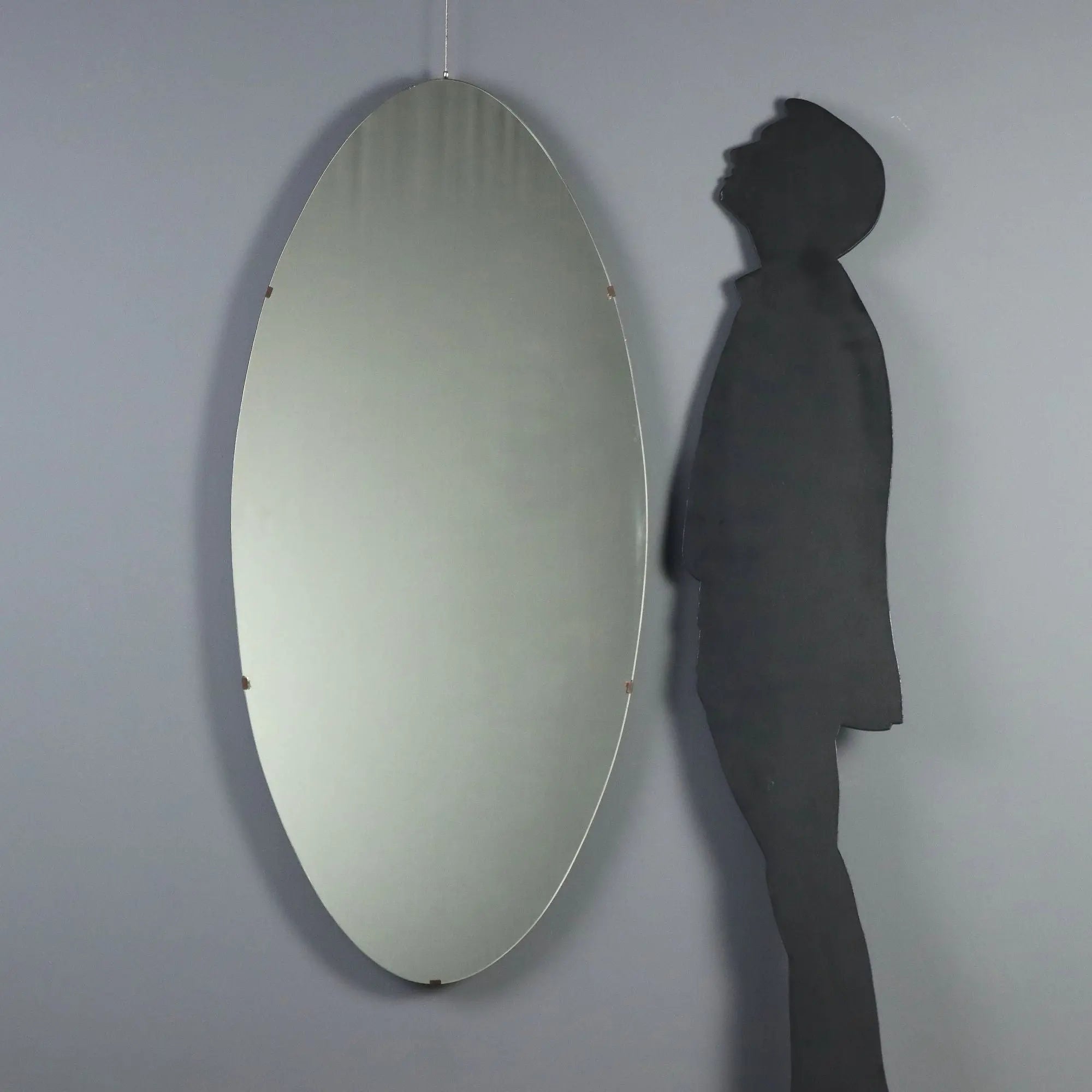 Vintage Oval Mirror Glass Design Italy 1960s