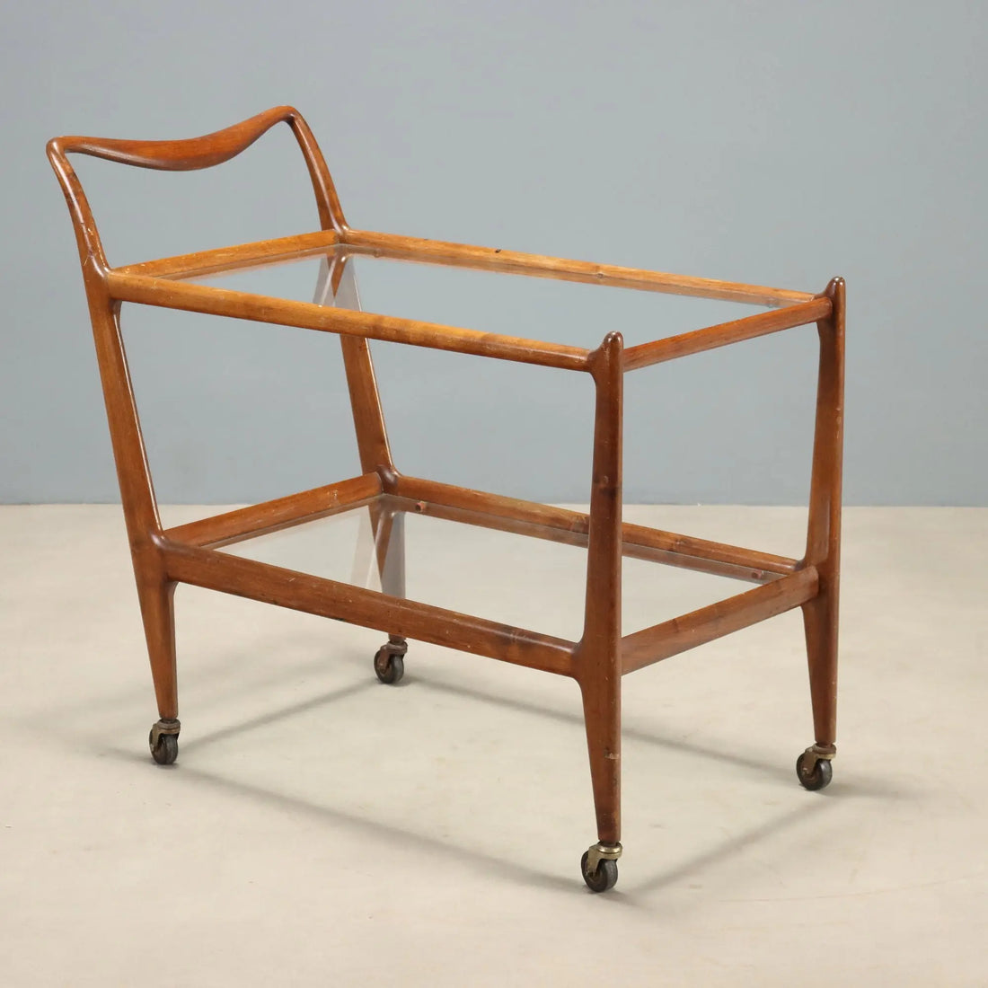 Vintage Kitchen Trolley Beech Glass Design Italy 1950s