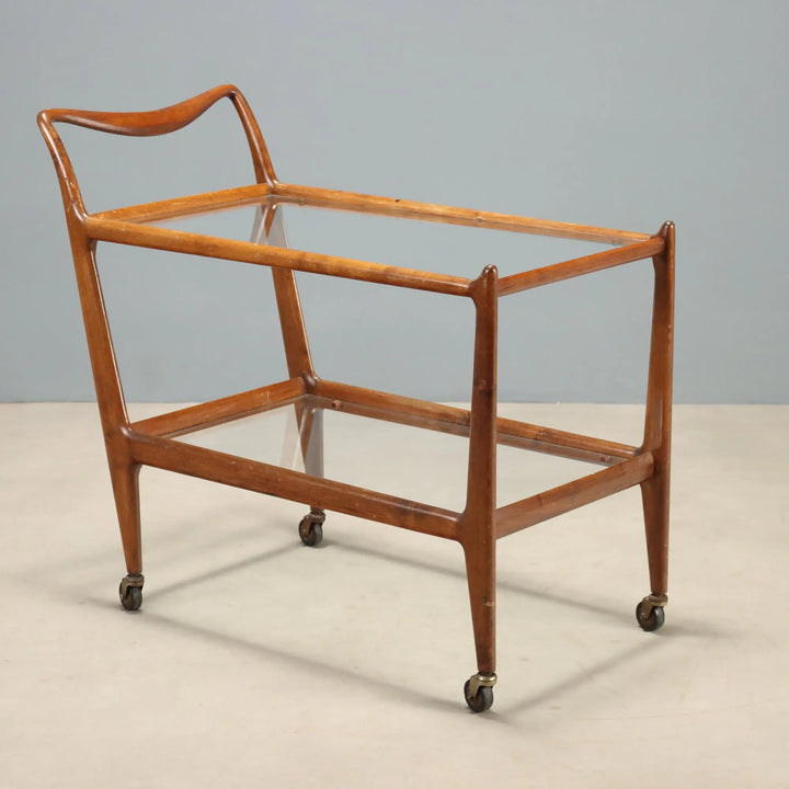 Vintage Kitchen Trolley Beech Glass Design Italy 1950s