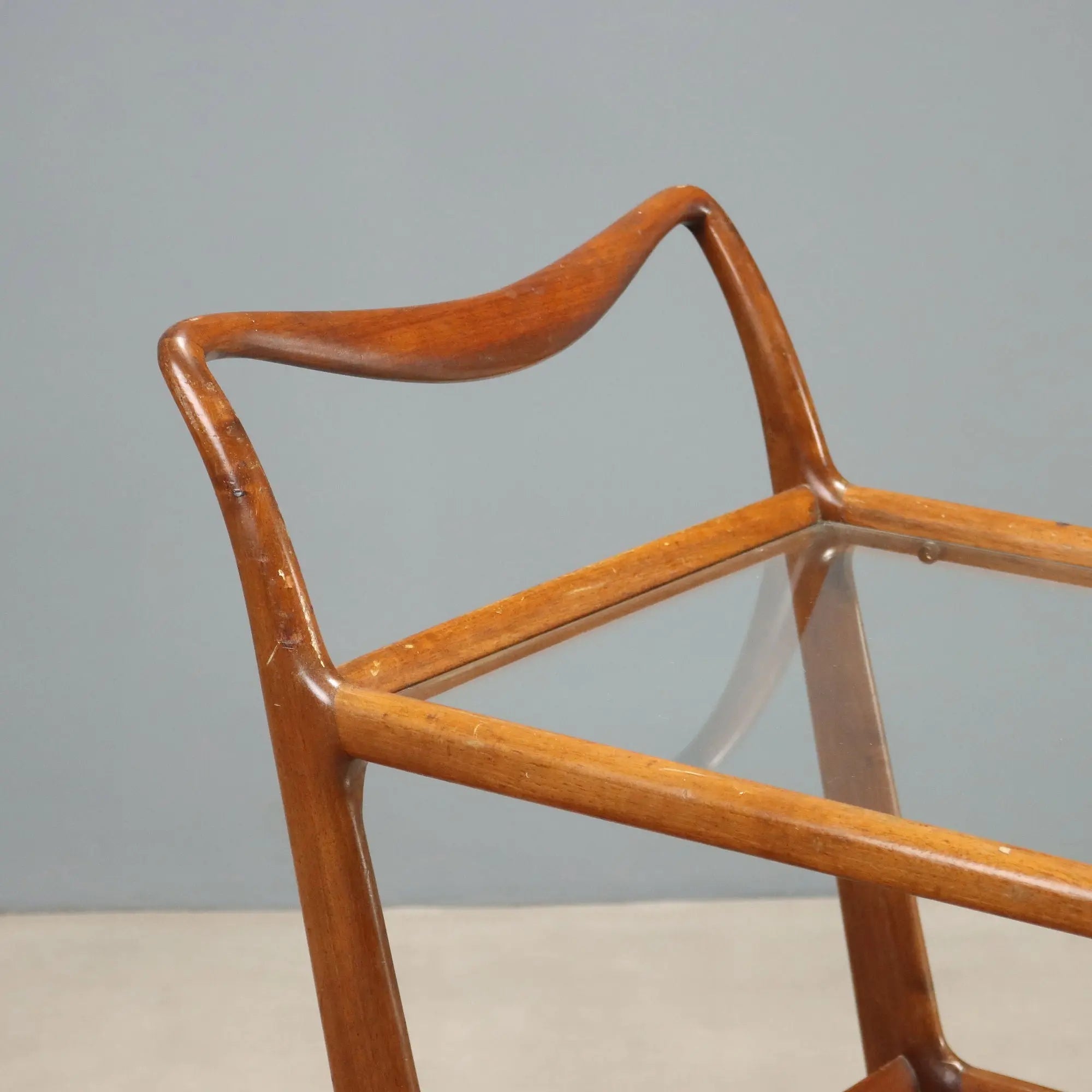 Vintage Kitchen Trolley Beech Glass Design Italy 1950s