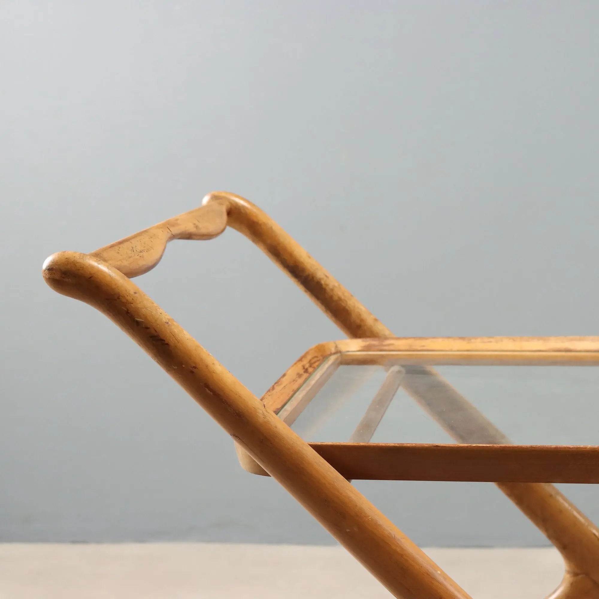Vintage Kitchen Cart Beech Glass Design Italy 1950s