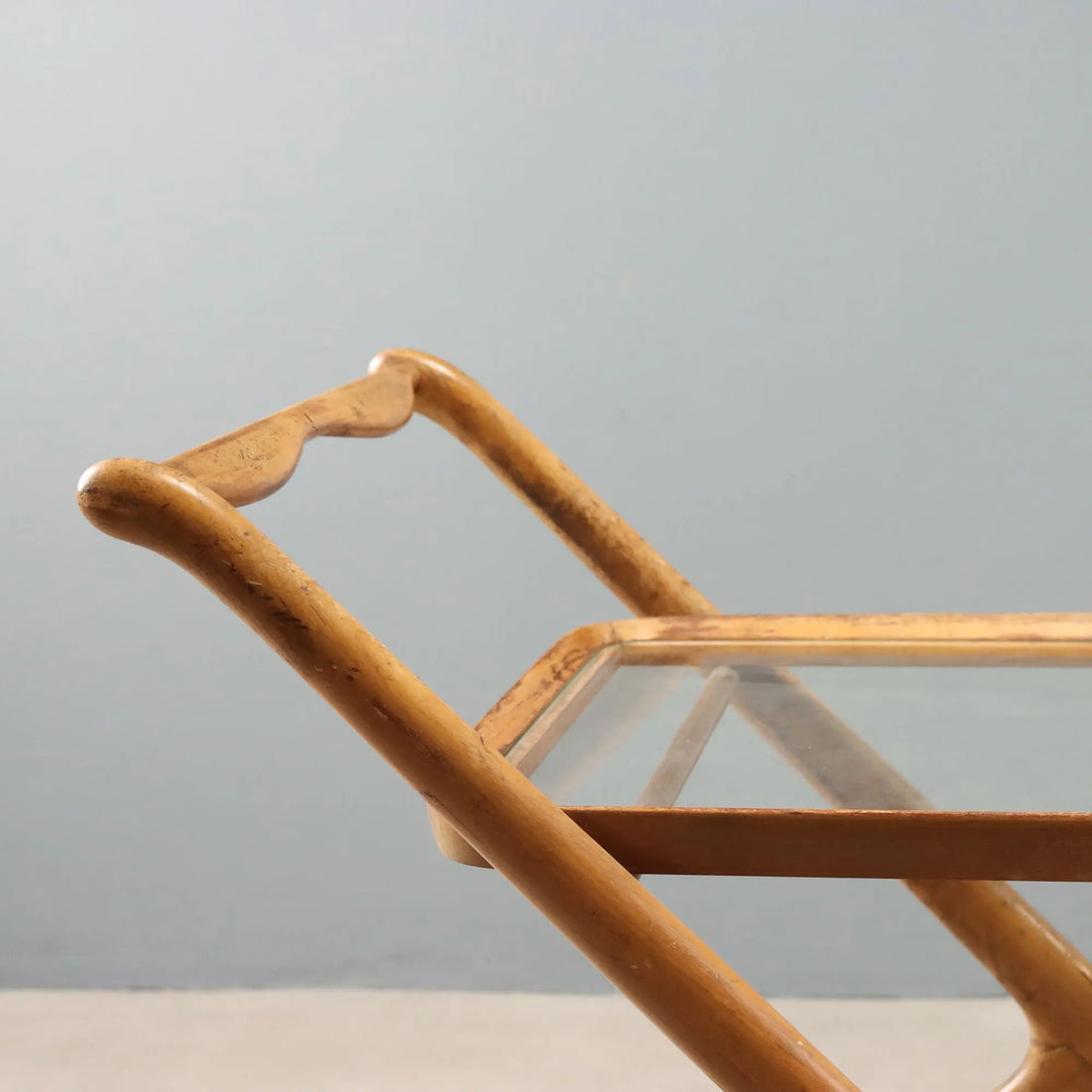 Vintage Kitchen Cart Beech Glass Design Italy 1950s