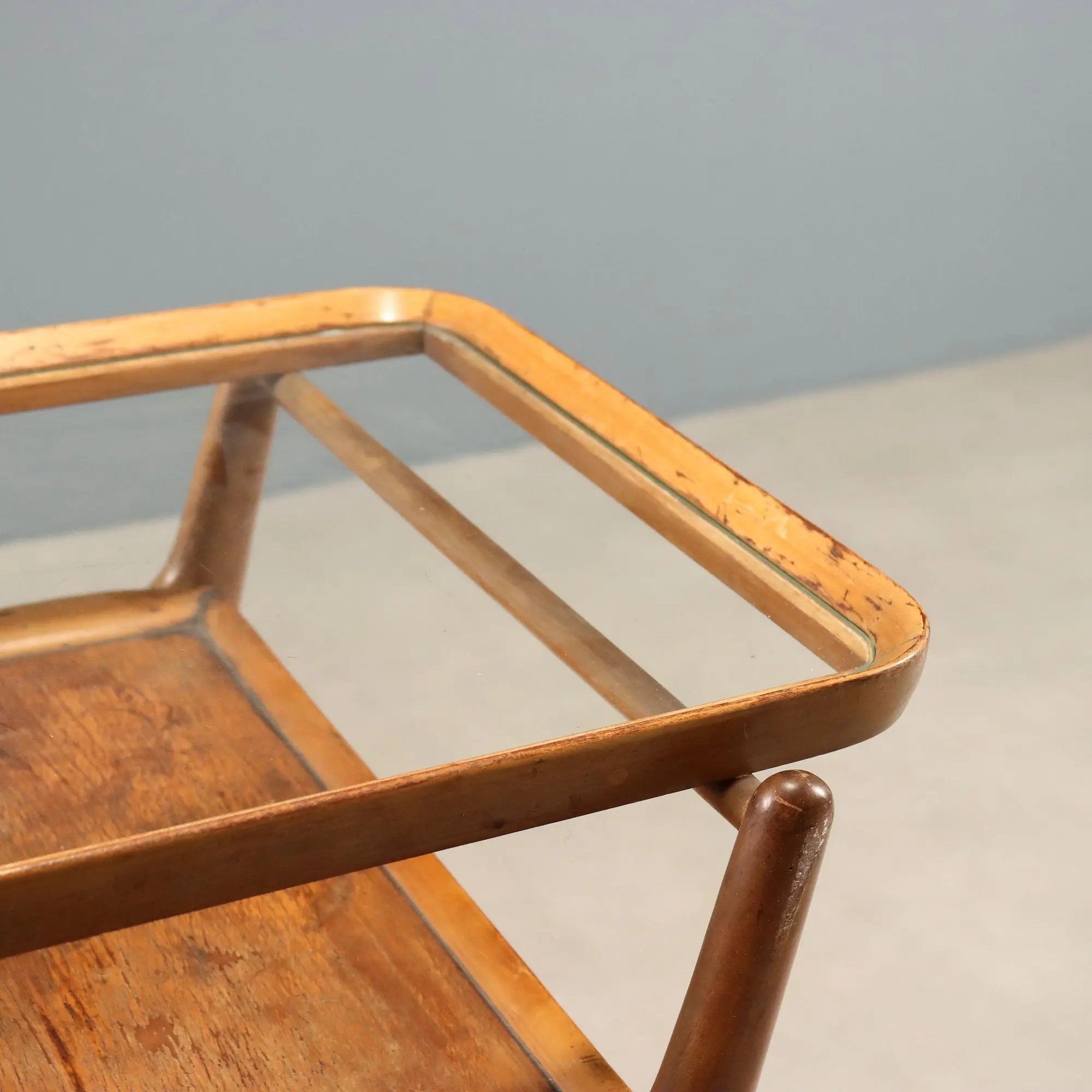 Vintage Kitchen Cart Beech Glass Design Italy 1950s