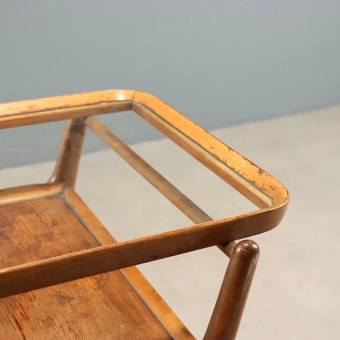 Vintage Kitchen Cart Beech Glass Design Italy 1950s