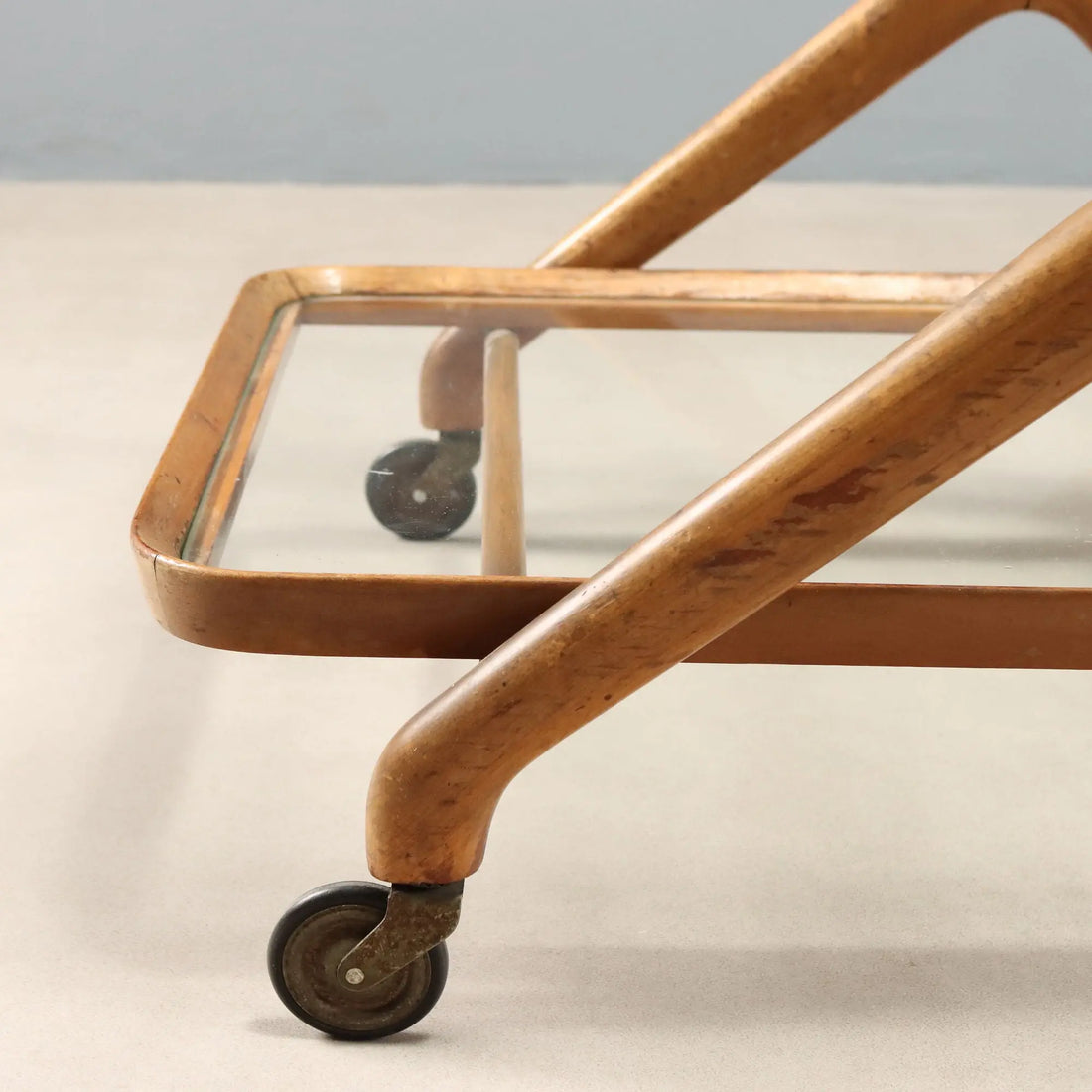 Vintage Kitchen Cart Beech Glass Design Italy 1950s