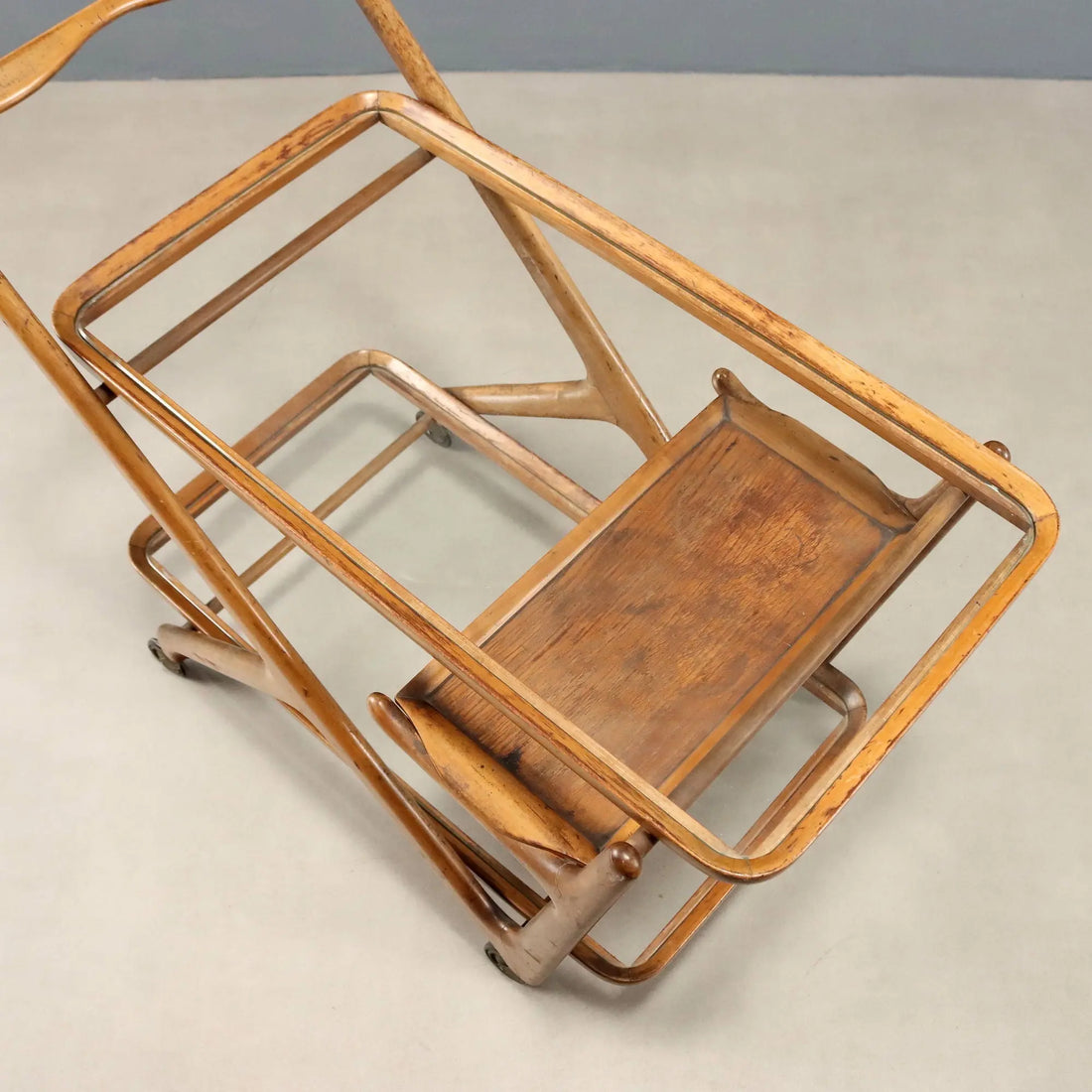 Vintage Kitchen Cart Beech Glass Design Italy 1950s