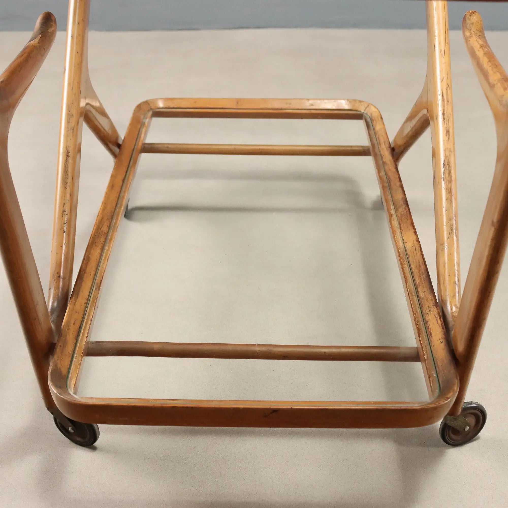 Vintage Kitchen Cart Beech Glass Design Italy 1950s