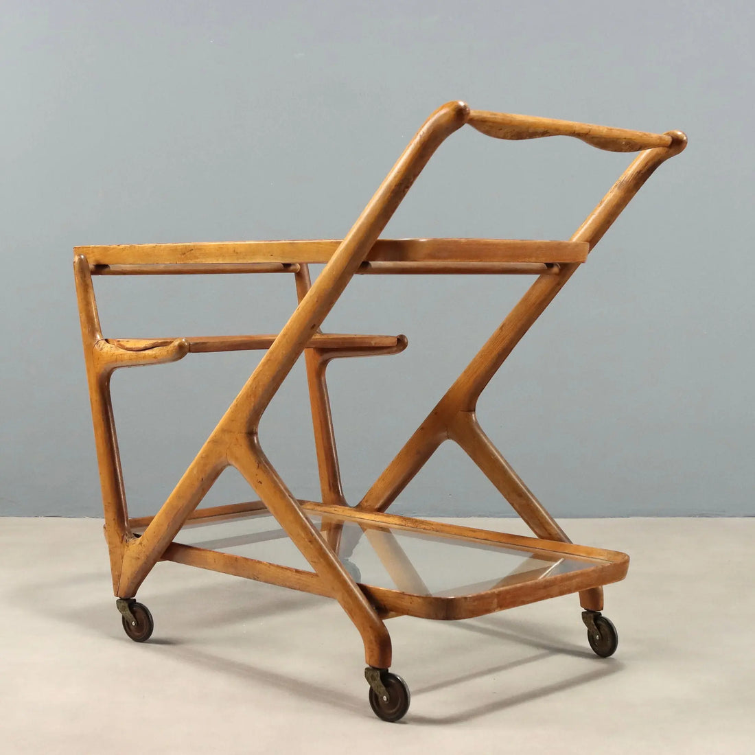 Vintage Kitchen Cart Beech Glass Design Italy 1950s
