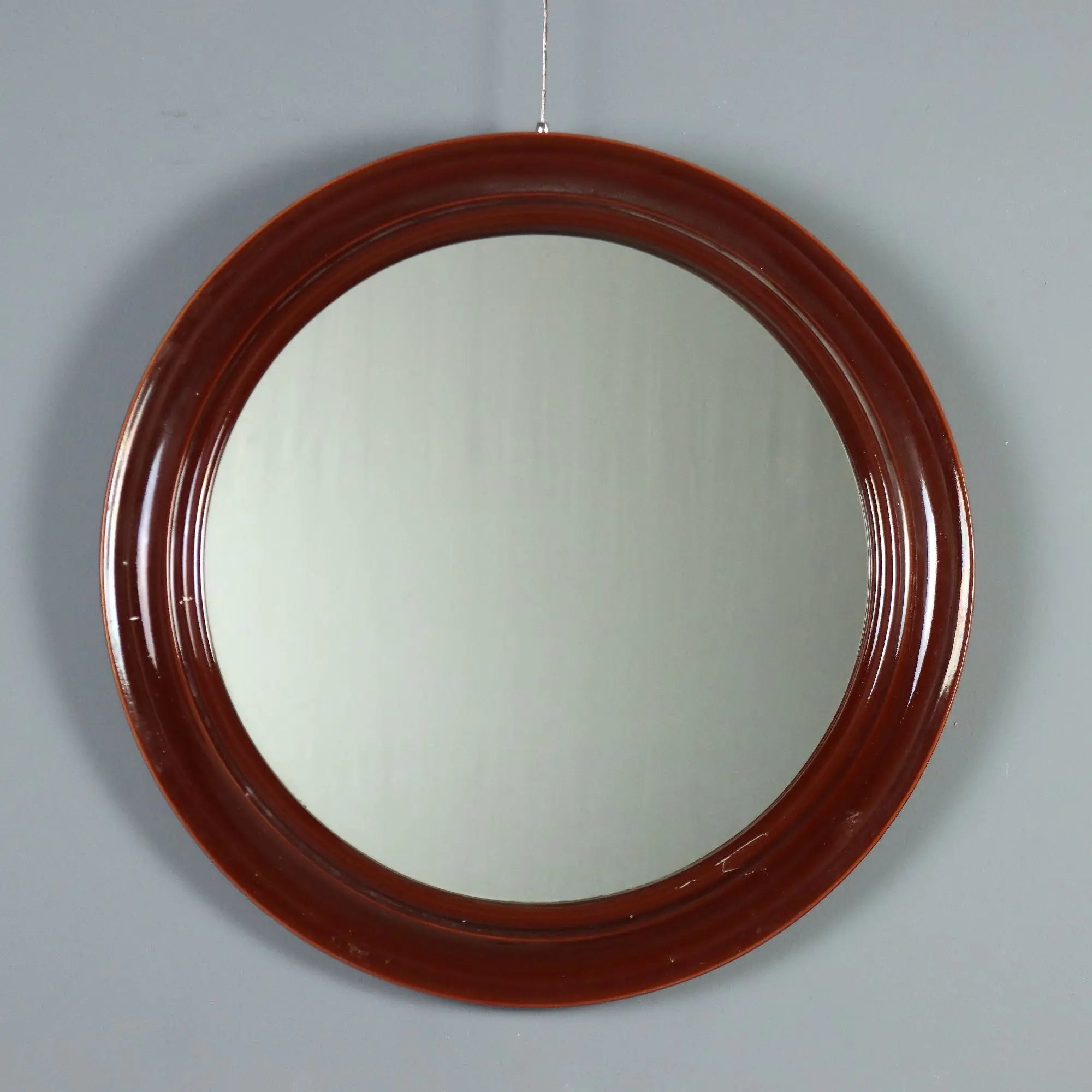 Vintage Round Mirror Ceramic Glass Design Italy 1970s