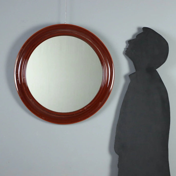 Vintage Round Mirror Ceramic Glass Design Italy 1970s