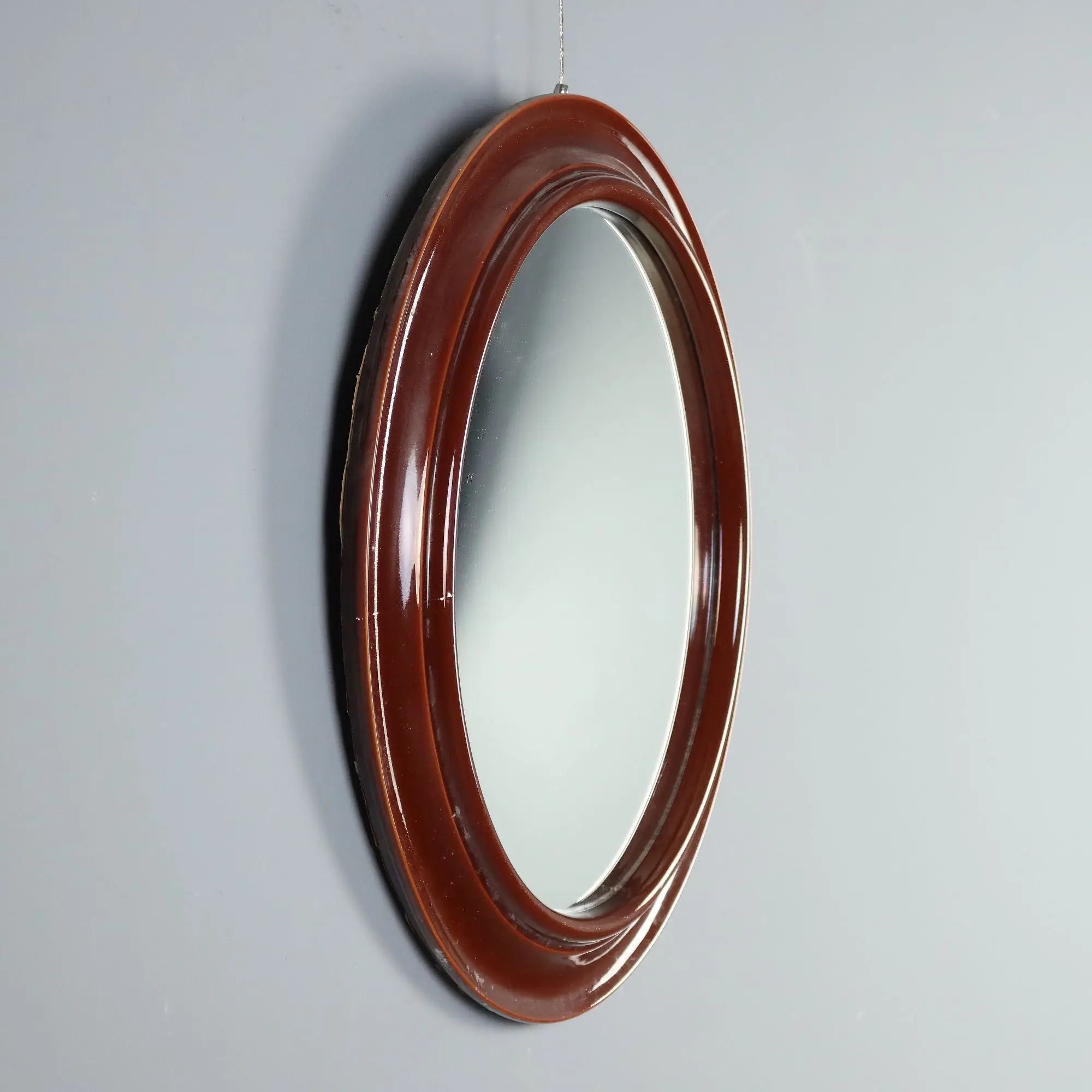 Vintage Round Mirror Ceramic Glass Design Italy 1970s