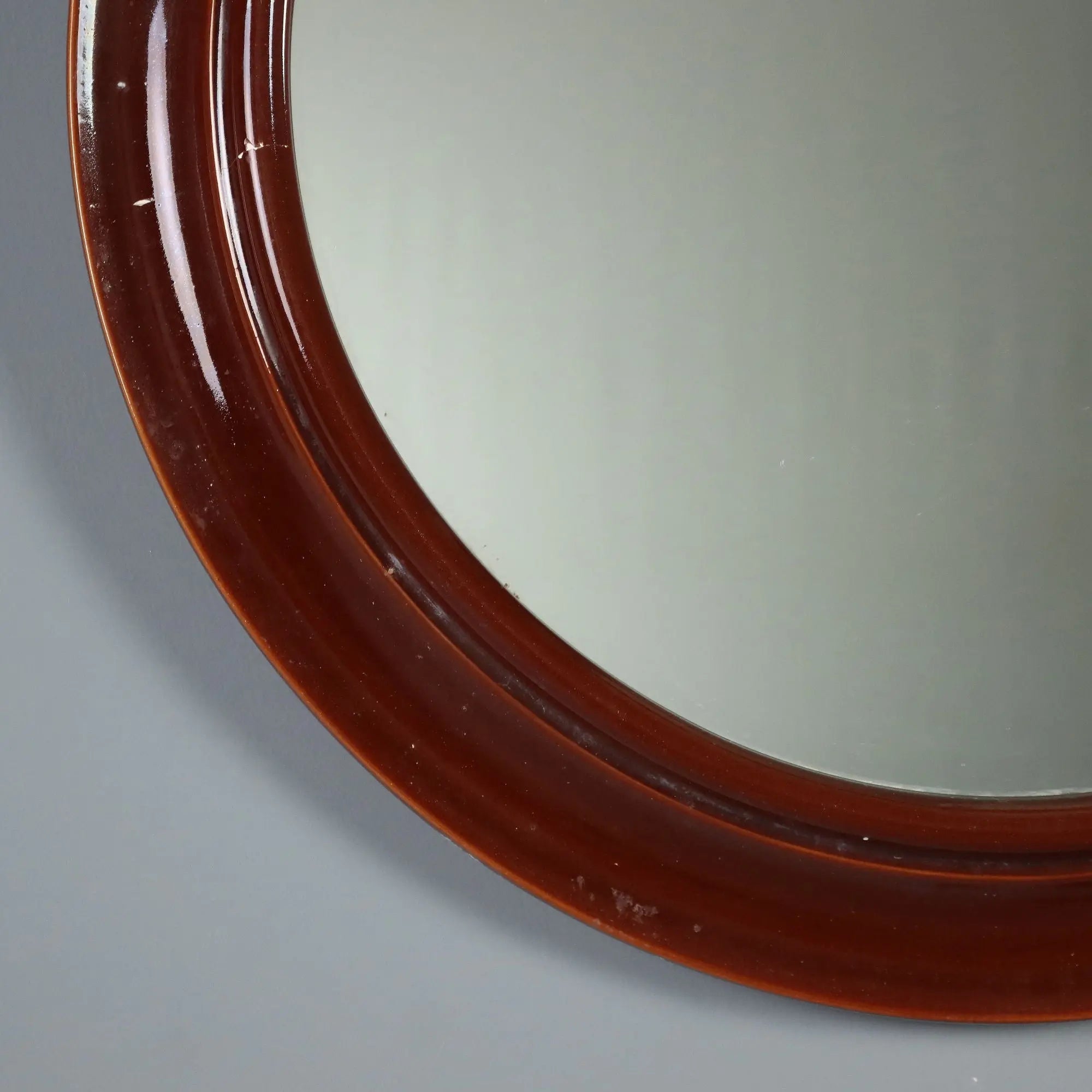 Vintage Round Mirror Ceramic Glass Design Italy 1970s