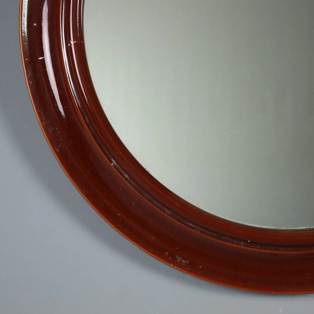 Vintage Round Mirror Ceramic Glass Design Italy 1970s