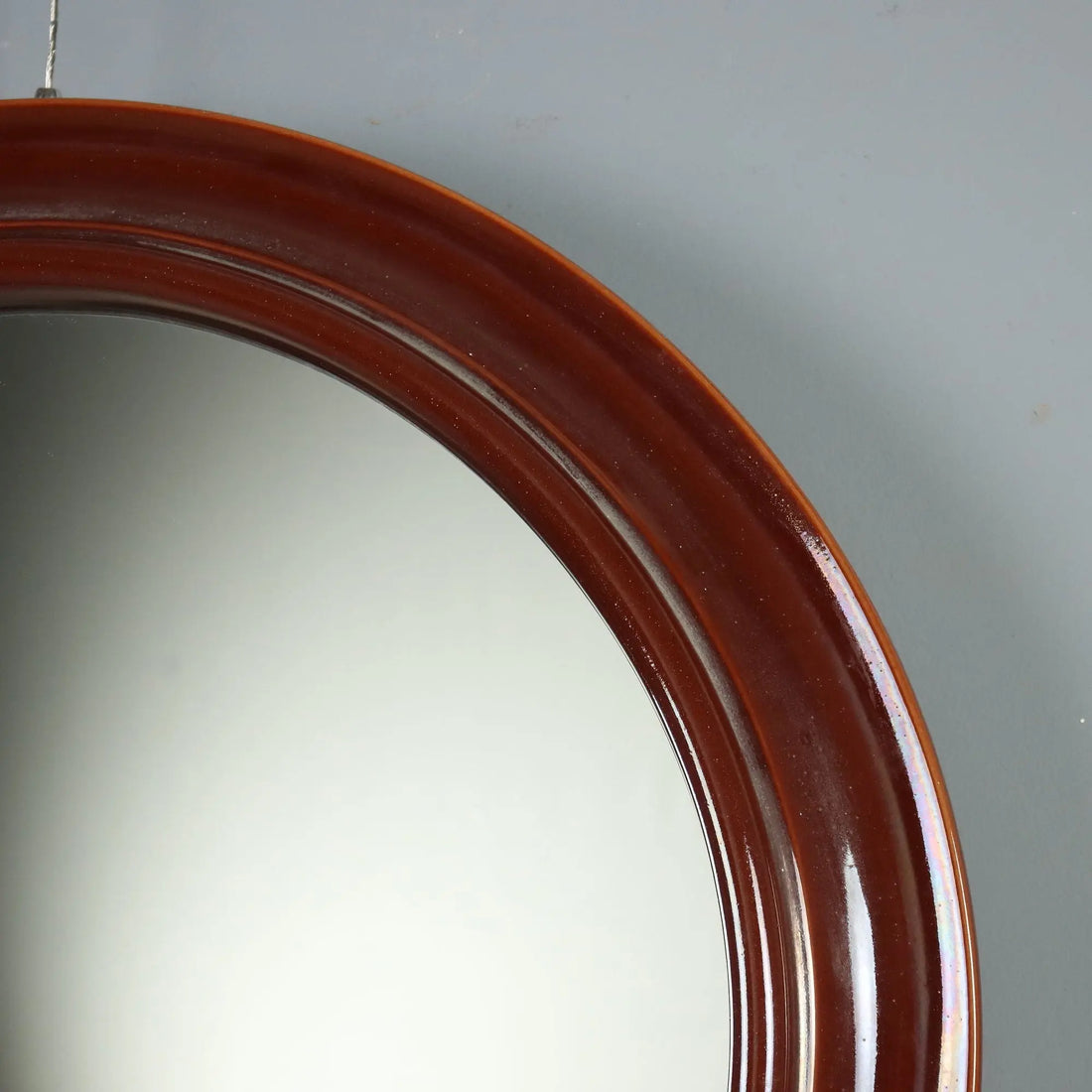 Vintage Round Mirror Ceramic Glass Design Italy 1970s