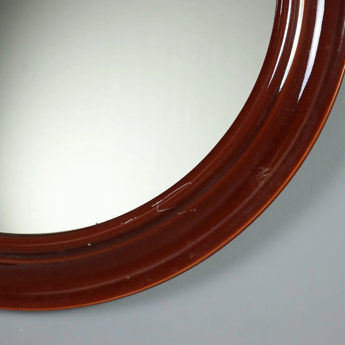 Vintage Round Mirror Ceramic Glass Design Italy 1970s