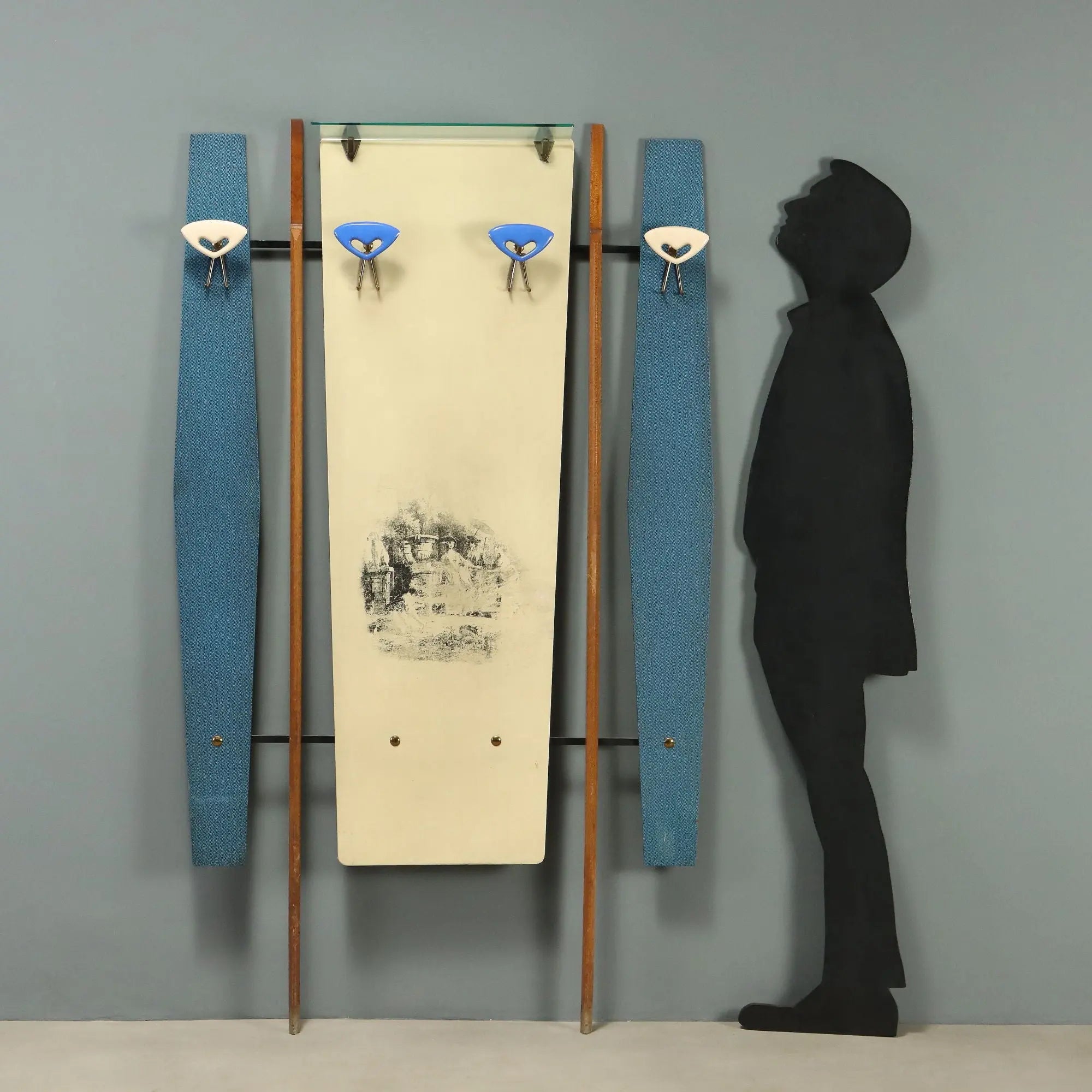 Vintage Coat Stand Leatherette Teak Design Italy 1960s