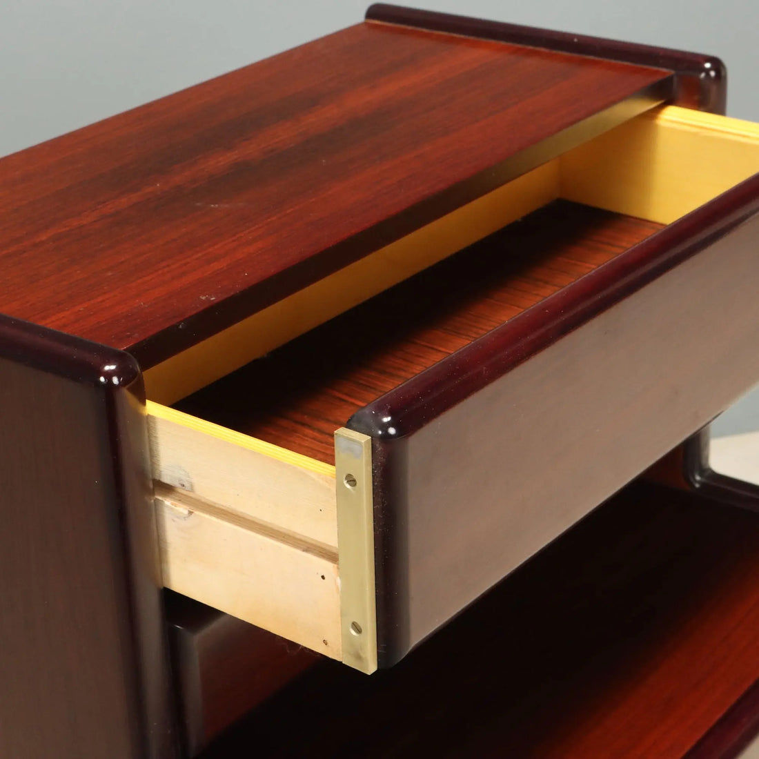Vintage Nightstands Veneered Wood Brass Design Italy 1970s