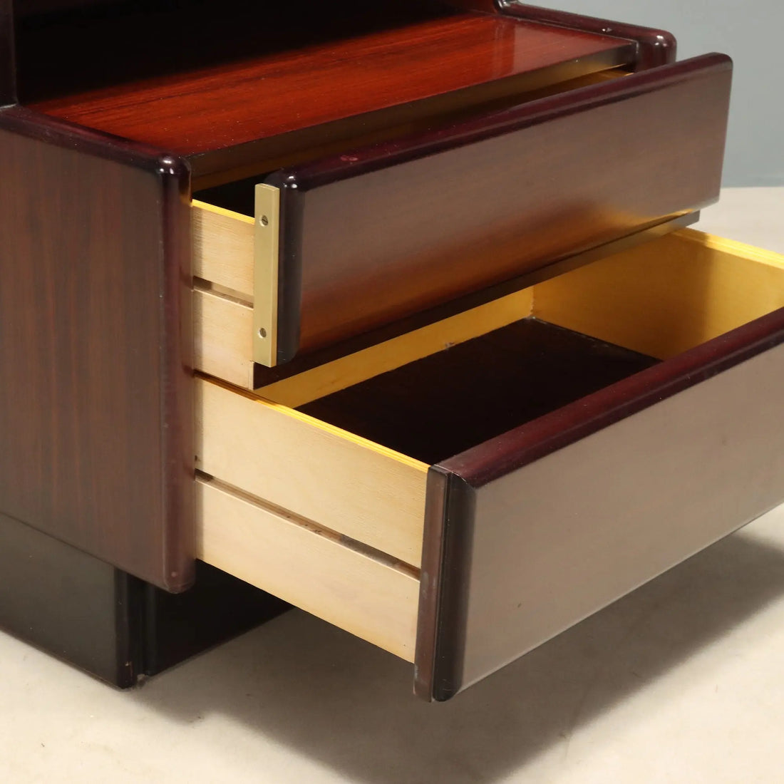 Vintage Nightstands Veneered Wood Brass Design Italy 1970s