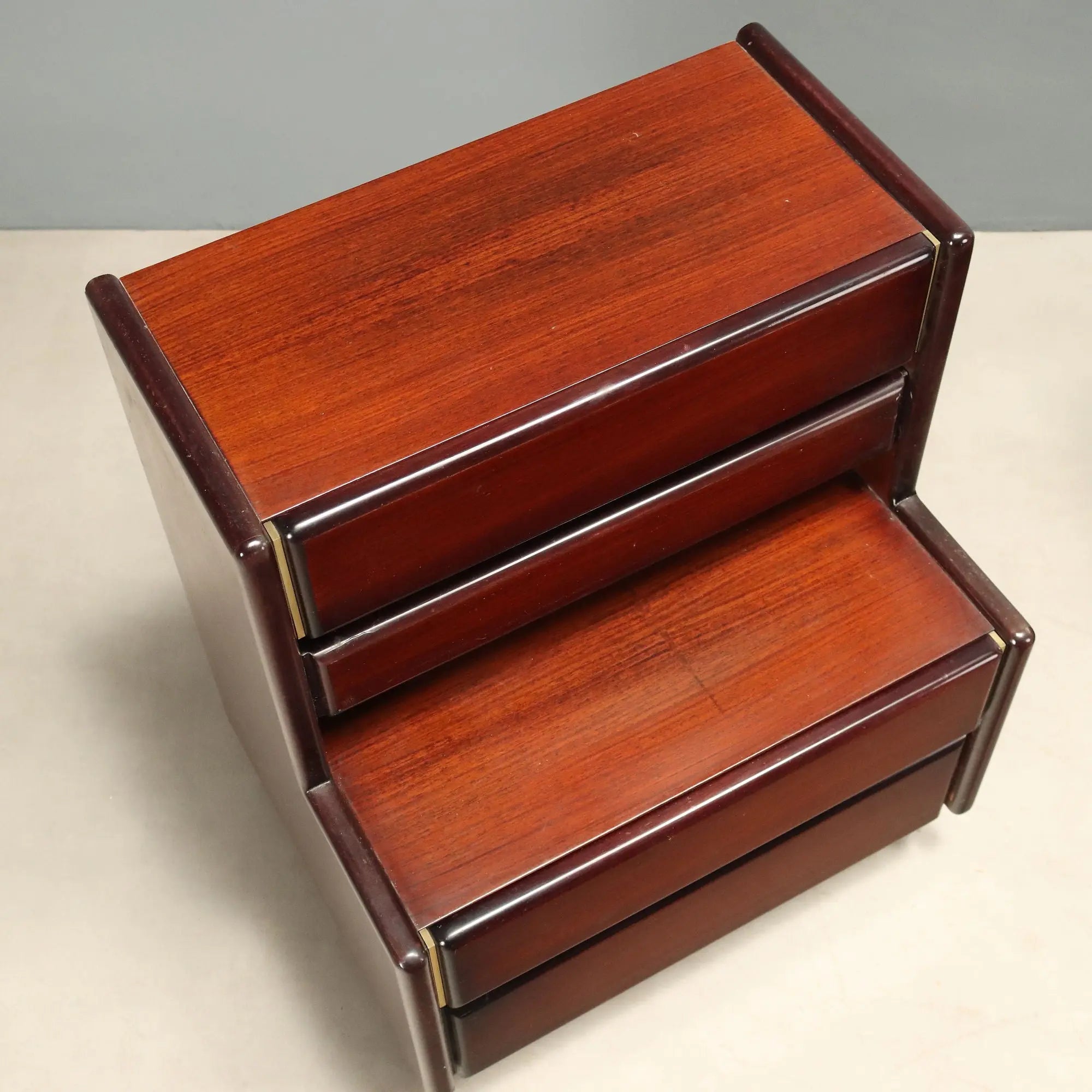 Vintage Nightstands Veneered Wood Brass Design Italy 1970s