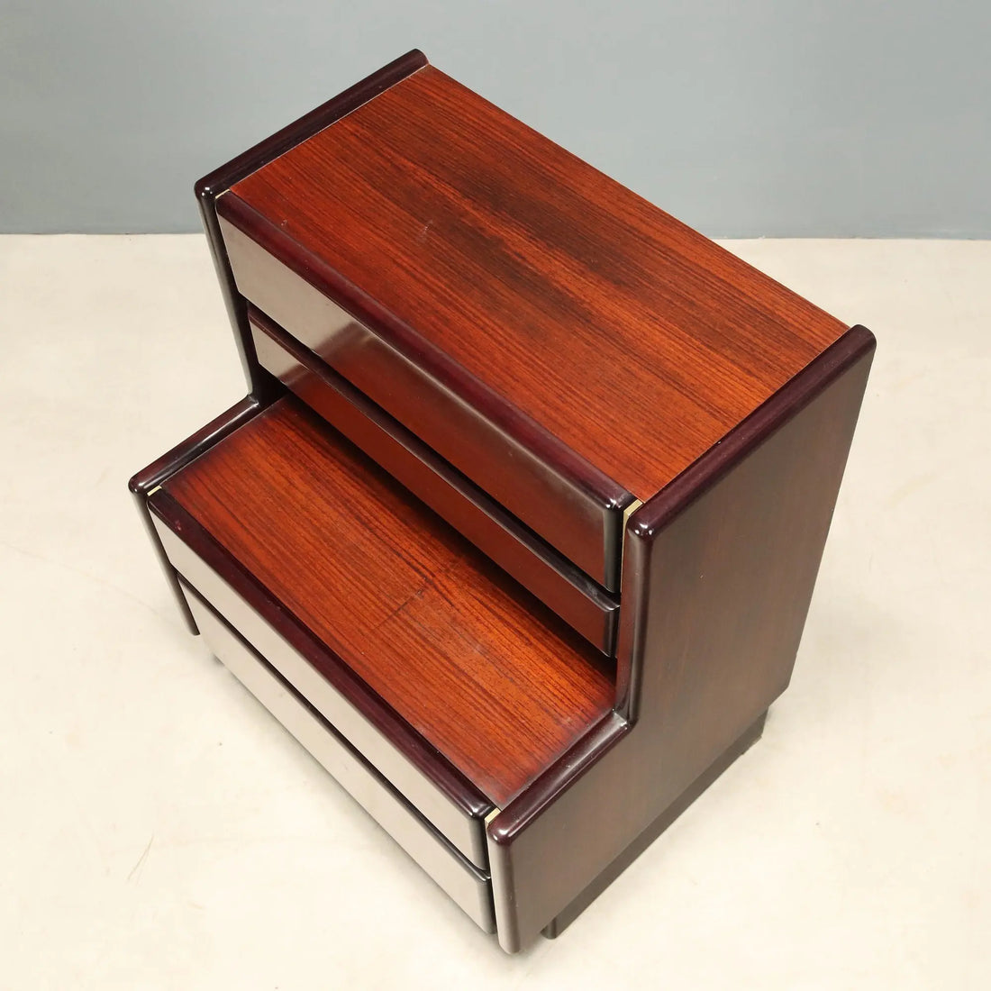 Vintage Nightstands Veneered Wood Brass Design Italy 1970s