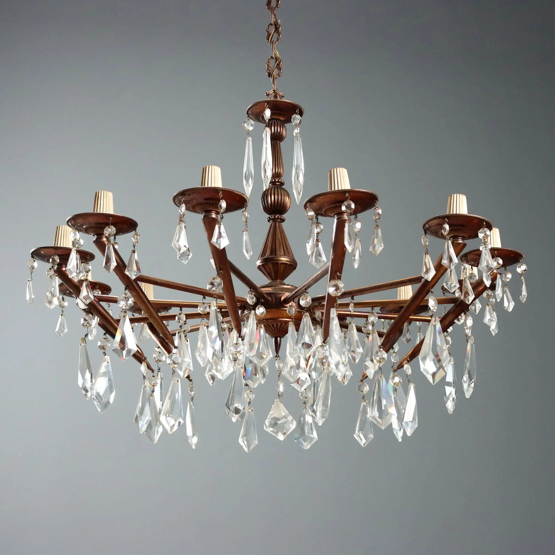 Vintage Brass and Crafted Glass Chandelier Italy XX Century