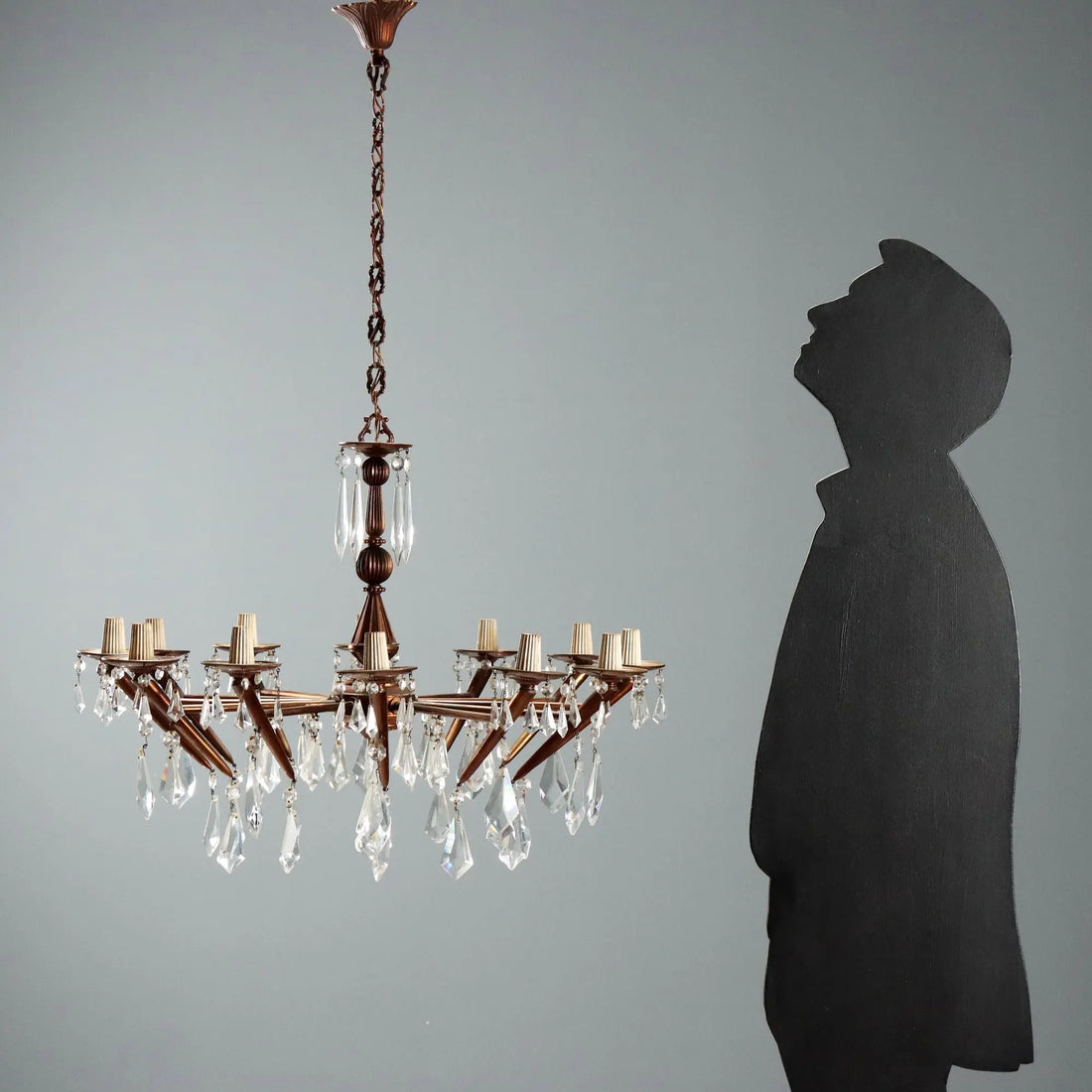 Vintage Brass and Crafted Glass Chandelier Italy XX Century