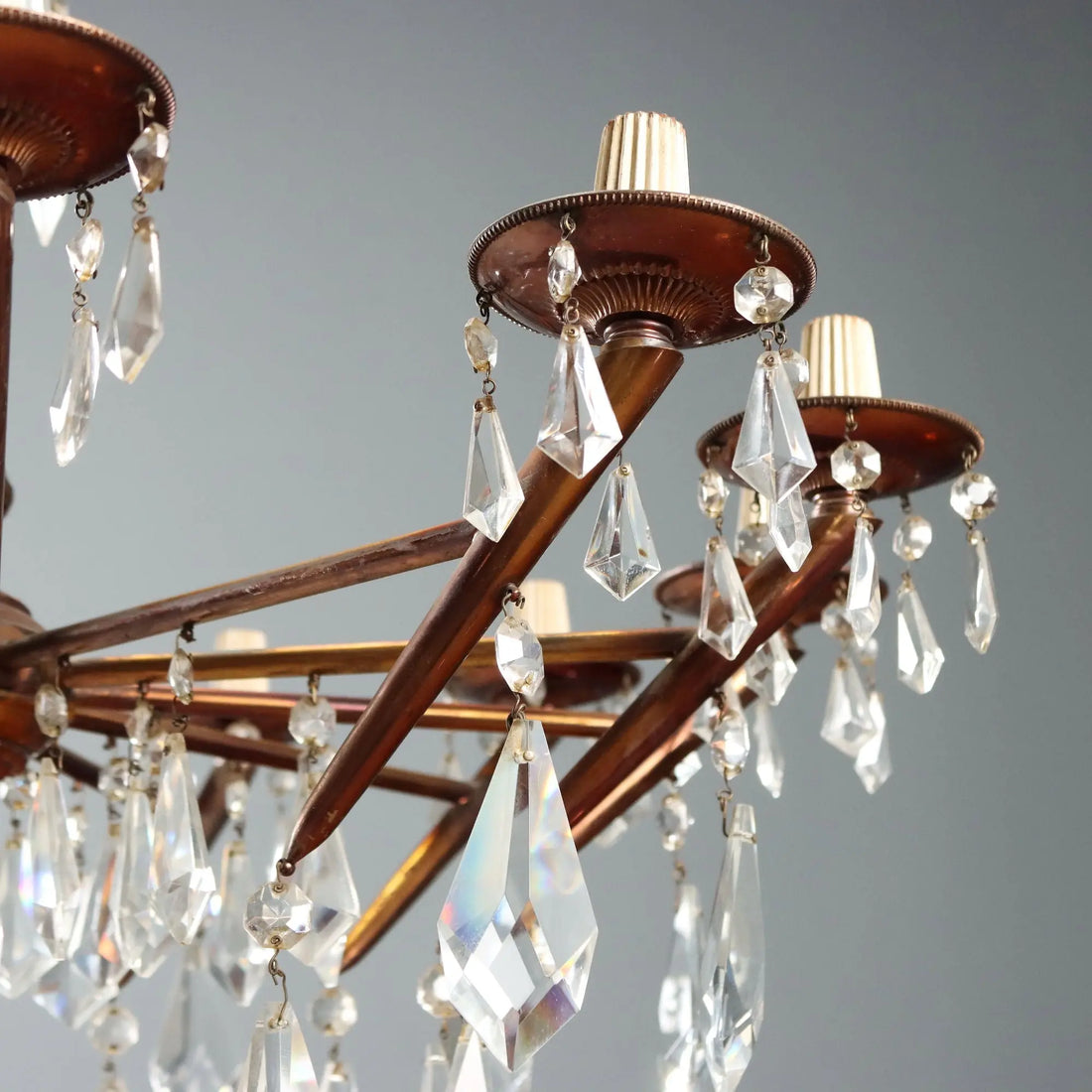 Vintage Brass and Crafted Glass Chandelier Italy XX Century