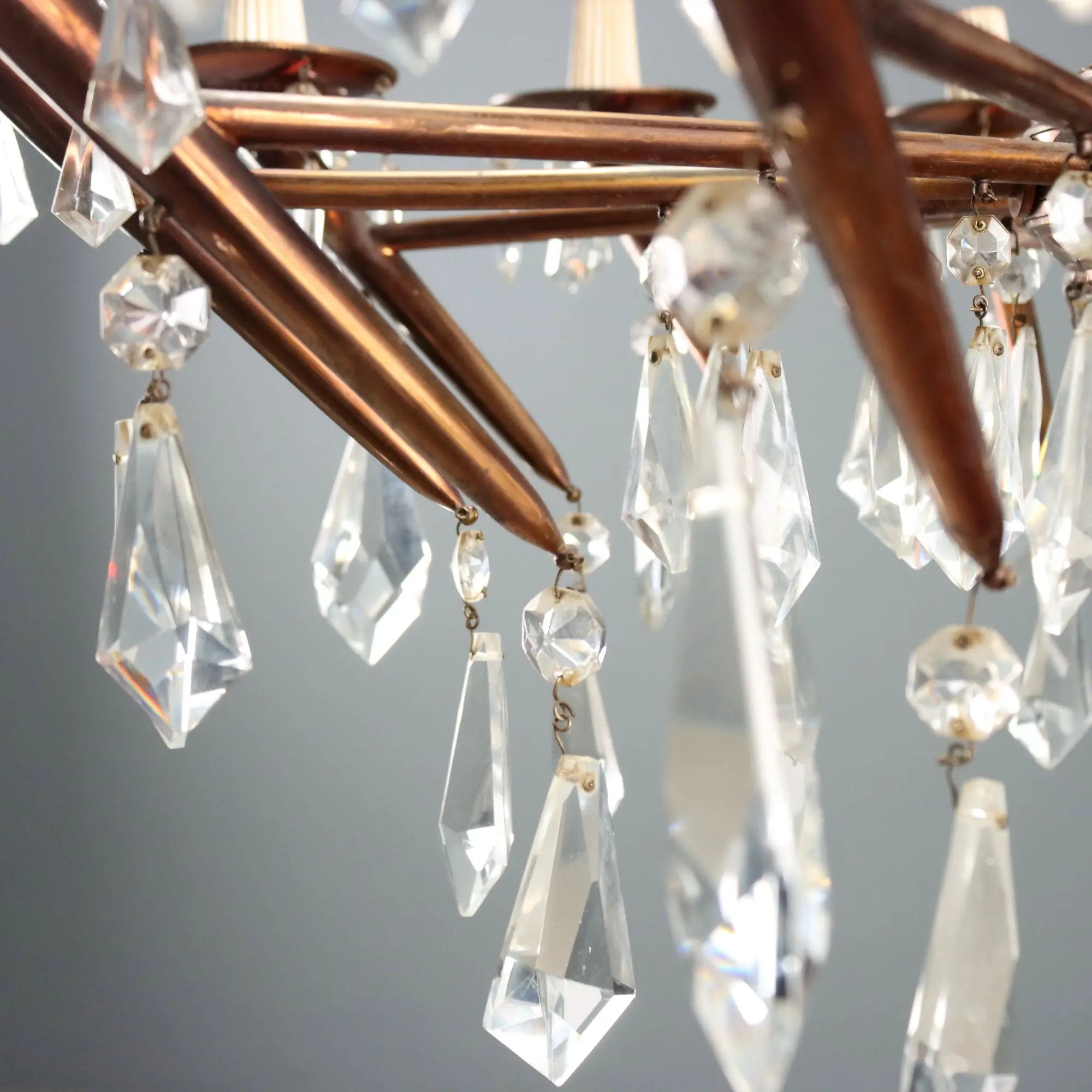 Vintage Brass and Crafted Glass Chandelier Italy XX Century
