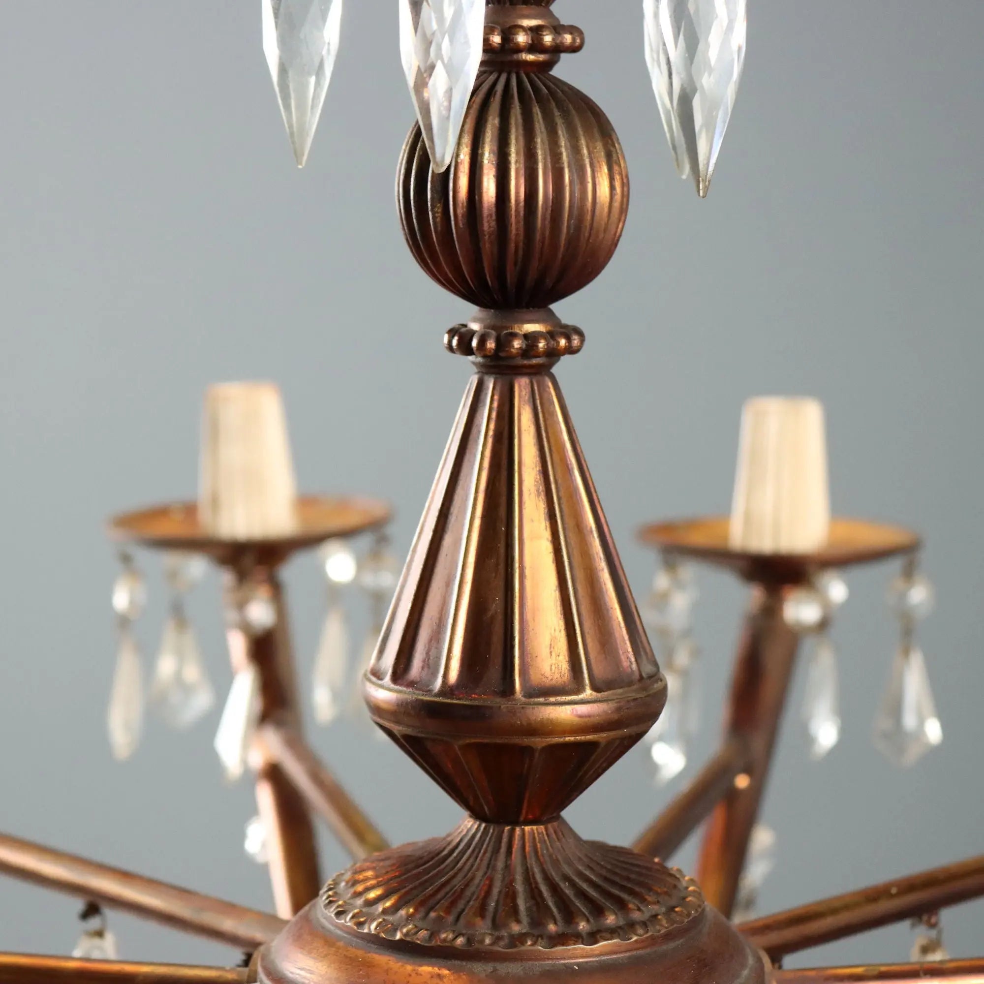 Vintage Brass and Crafted Glass Chandelier Italy XX Century