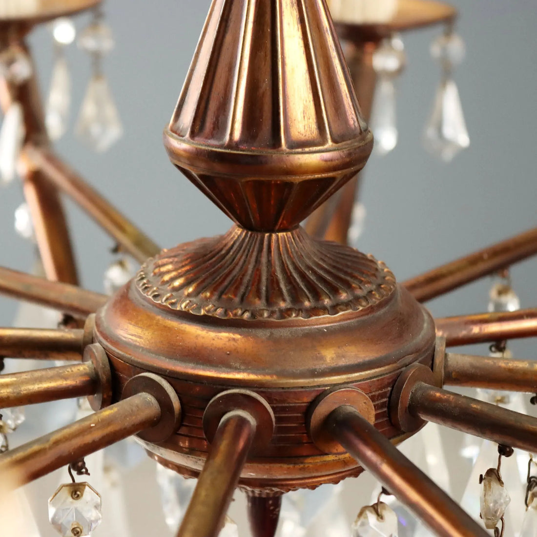 Vintage Brass and Crafted Glass Chandelier Italy XX Century