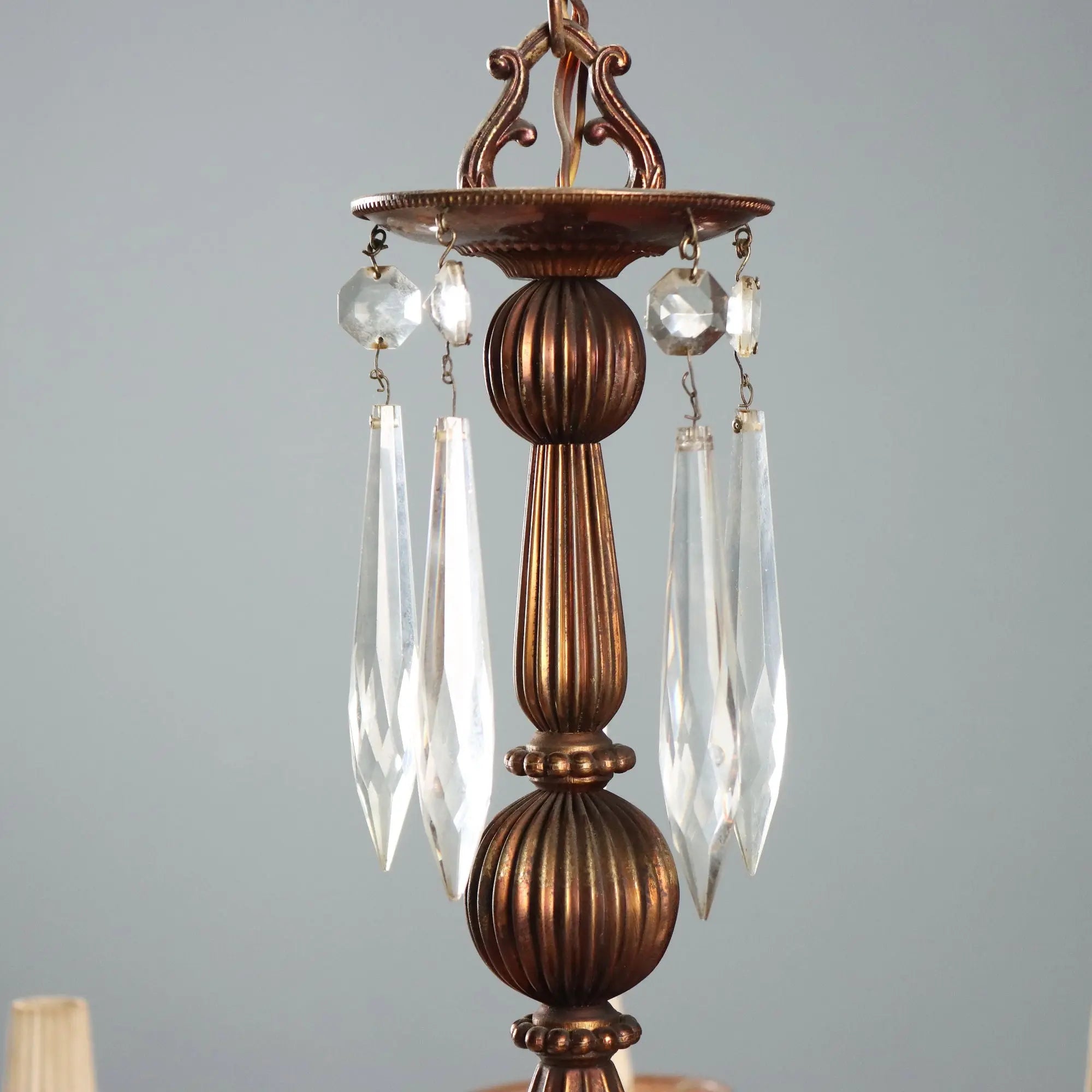 Vintage Brass and Crafted Glass Chandelier Italy XX Century