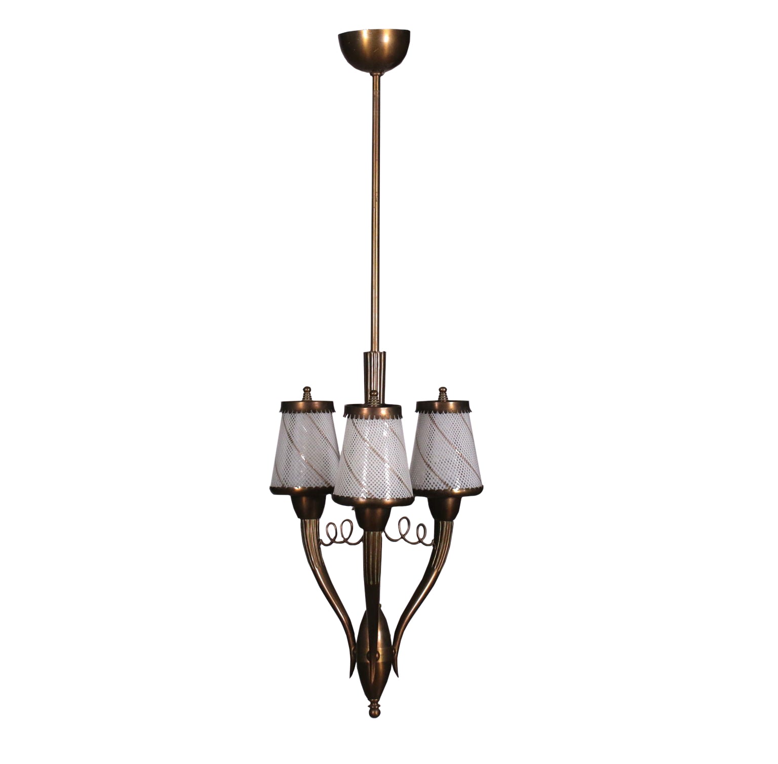 Ceiling Lamp Brass and Filigree Glass 1940s Italian Prodution | Modernism  Lighting