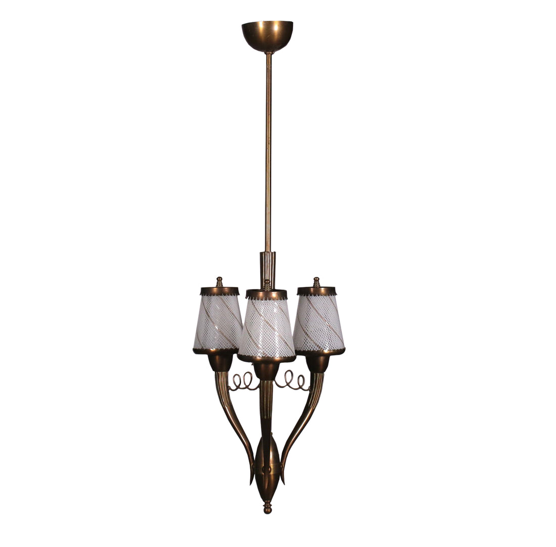 Ceiling Lamp Brass and Filigree Glass 1940s Italian Prodution | Modernism  Lighting