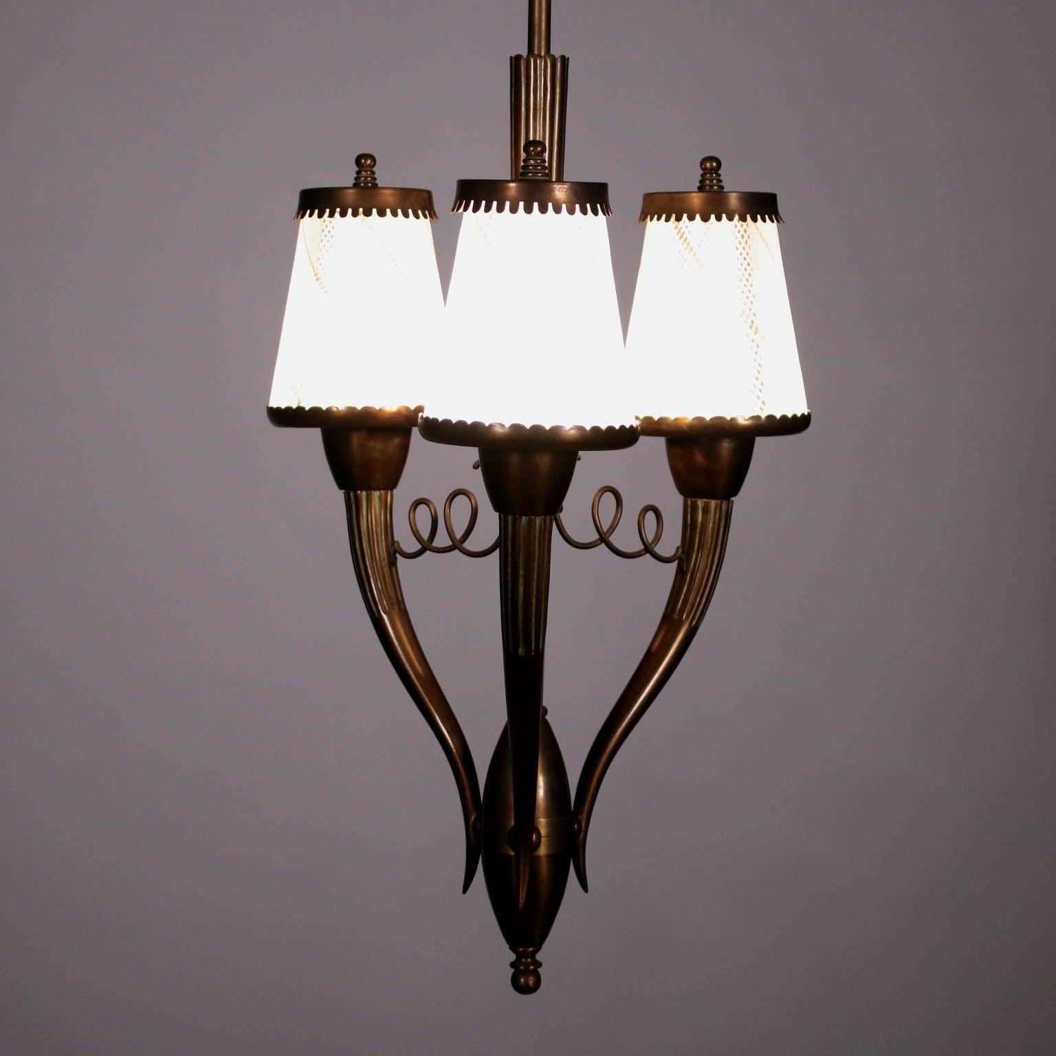 Ceiling Lamp Brass and Filigree Glass 1940s Italian Prodution | Modernism  Lighting