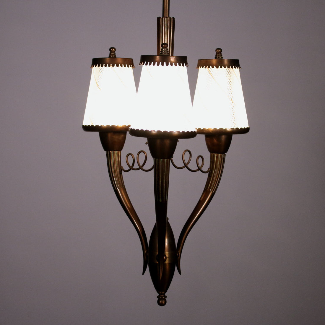 Ceiling Lamp Brass and Filigree Glass 1940s Italian Prodution | Modernism  Lighting