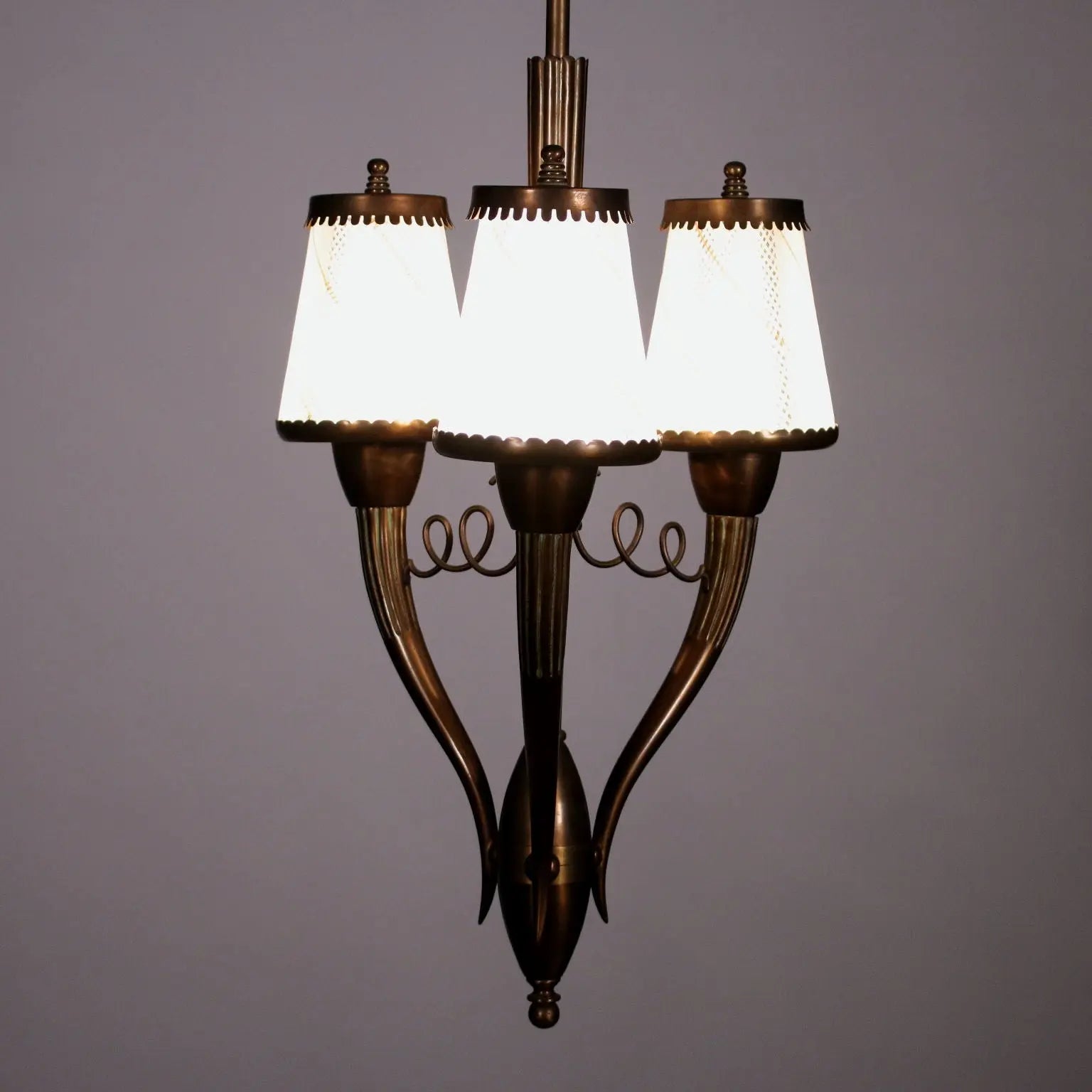 1940s Brass and Glass Pendant Lamp