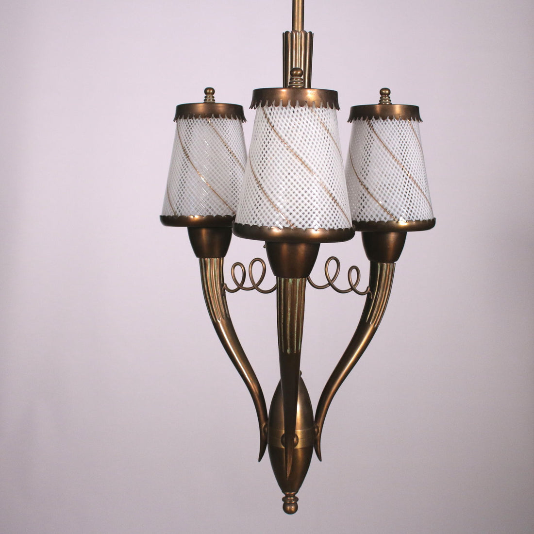 Ceiling Lamp Brass and Filigree Glass 1940s Italian Prodution | Modernism  Lighting