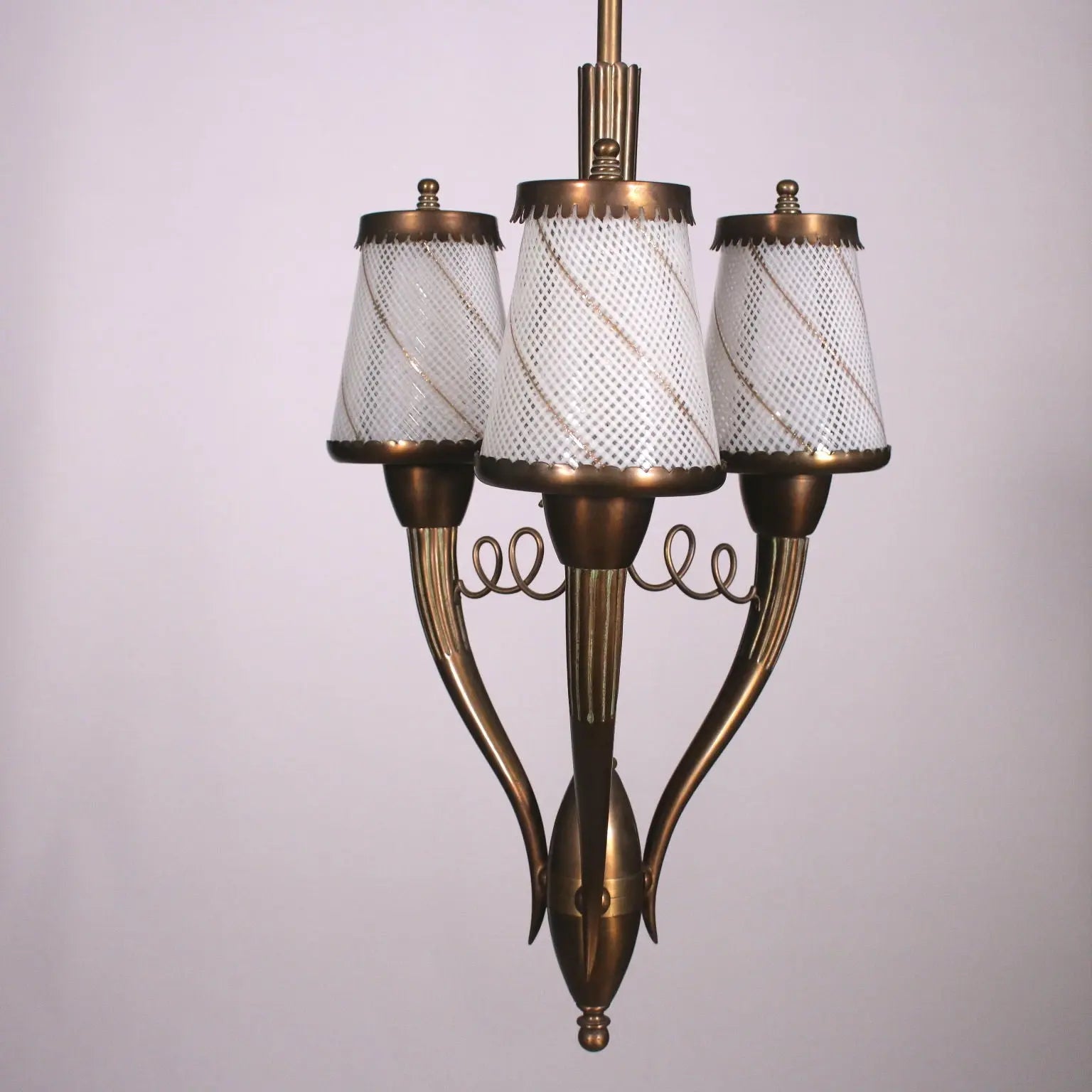 1940s Brass and Glass Pendant Lamp