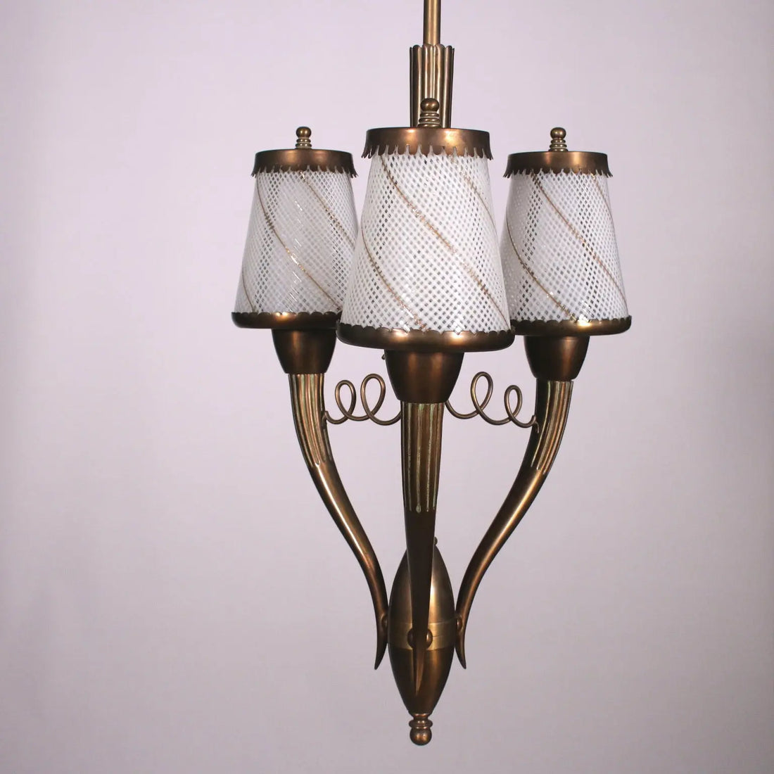 1940s Brass and Glass Pendant Lamp