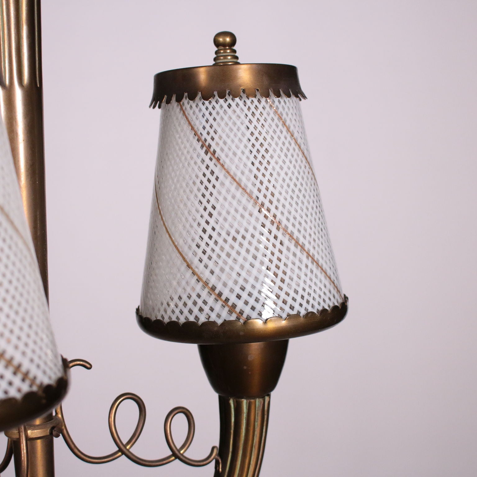 Ceiling Lamp Brass and Filigree Glass 1940s Italian Prodution | Modernism  Lighting