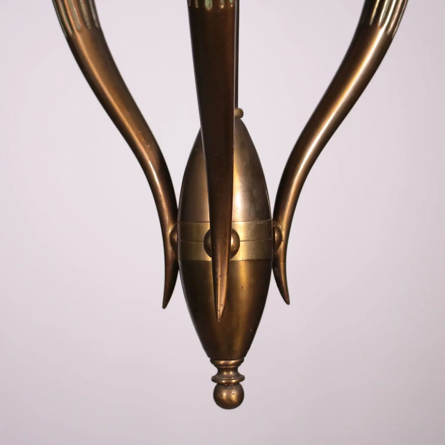 1940s Brass and Glass Pendant Lamp