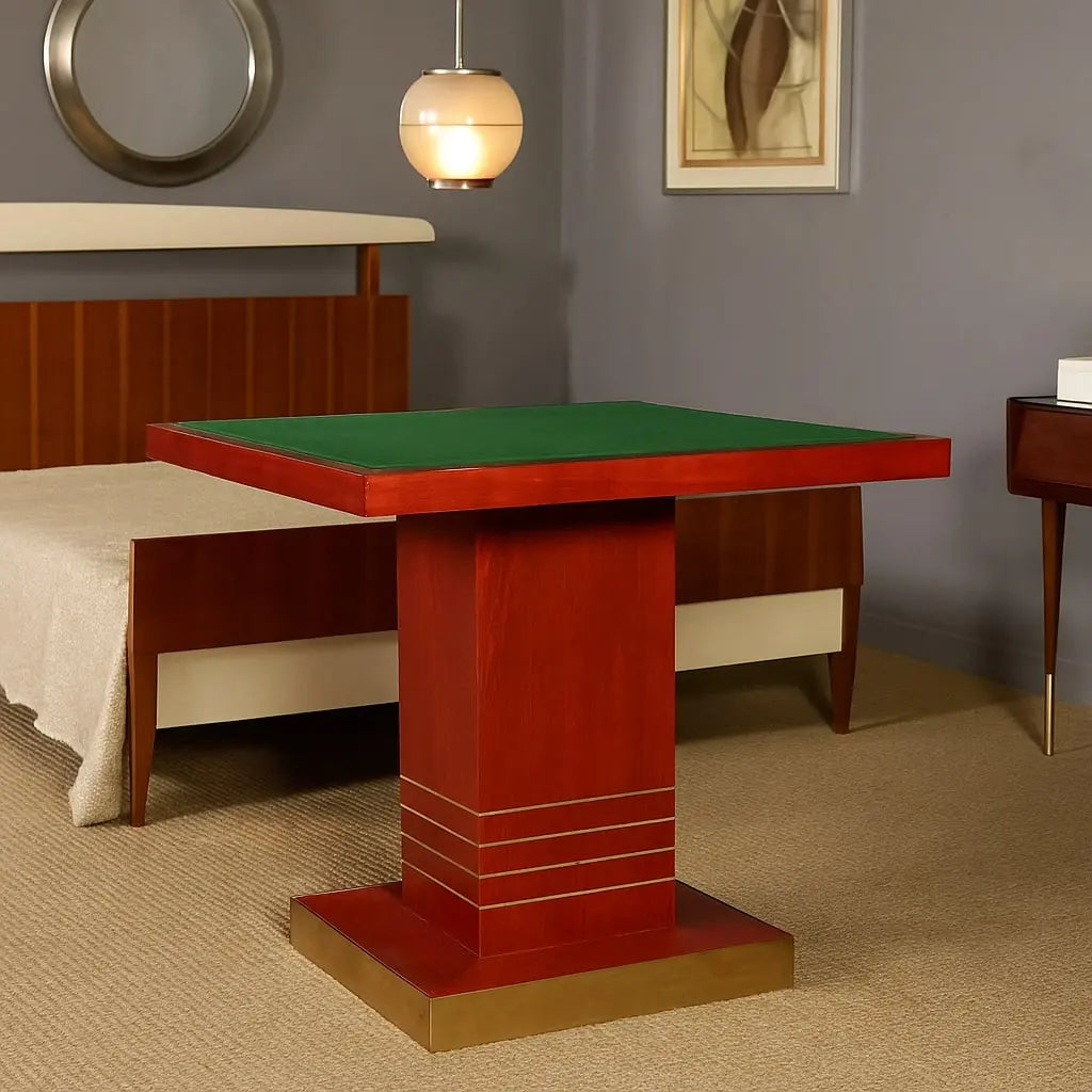 Vintage 1980s Table Stained Wood Brass Italy | Modernism | Tables