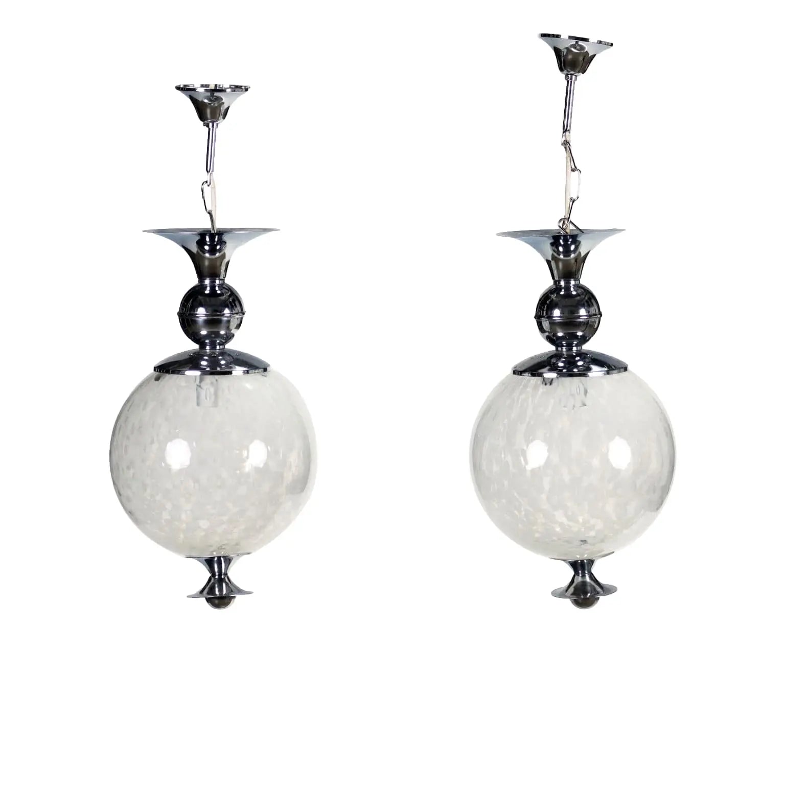 Pair of Metal and Glass Ceiling Lamps, 1960s