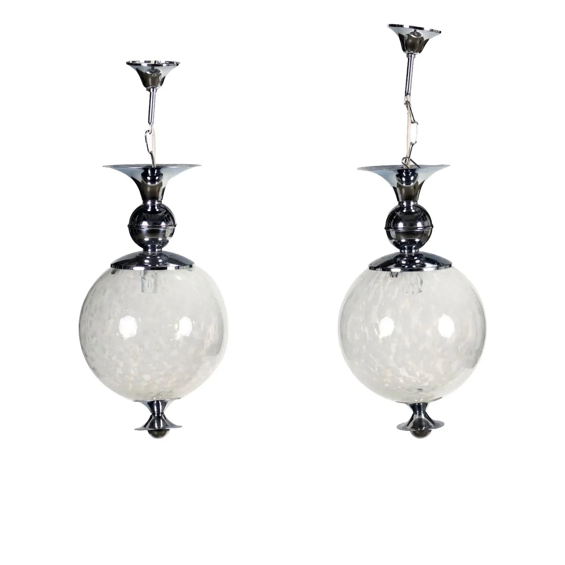 Pair of Metal and Glass Ceiling Lamps, 1960s