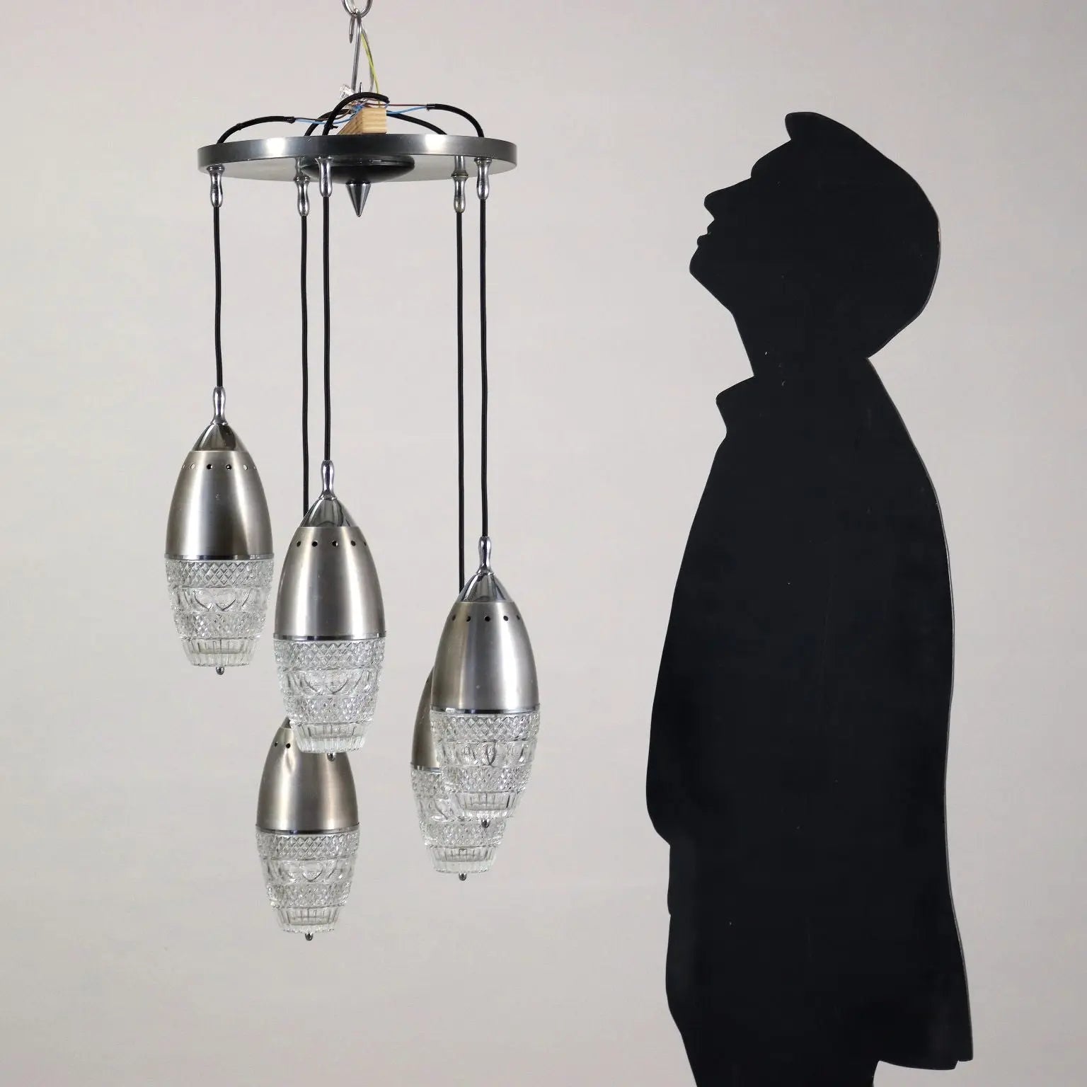 1960s Ceiling Lamp in Aluminum and Glass